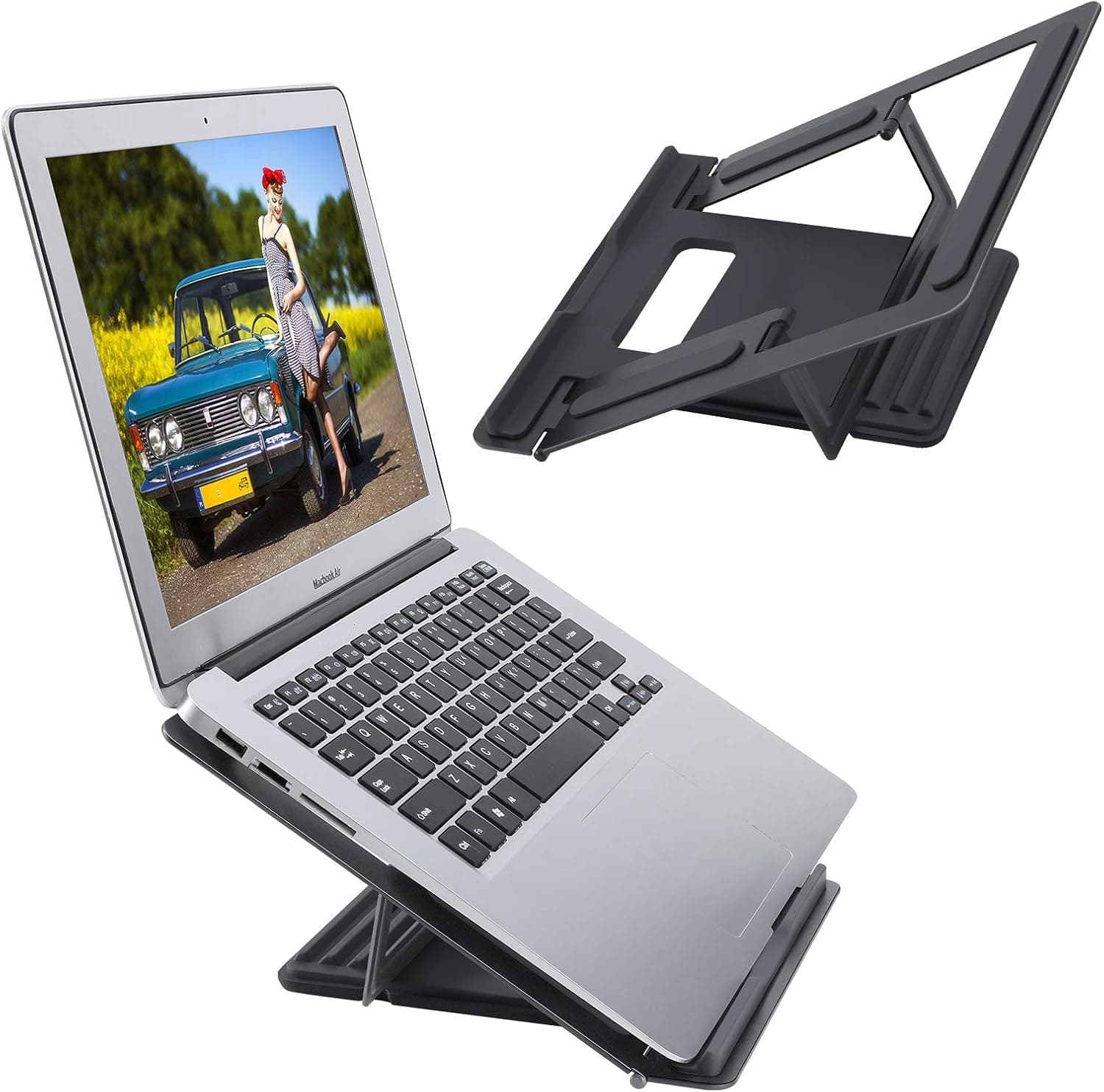 Adjustable Laptop Stand, 4 Stop Angle Adjustable, Portable Ergonomic Angled Laptop Stainless Steel Stand. Laptop Holder with Slide-Proof Silicone. for Laptop 10-17inch(Space Grey)