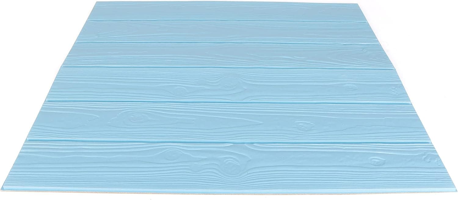 Stone Ten Craft Faux Brick Wall Panels - Peel and Stick Foam Brick - 3D Wall Panels for Fake Brick Wall - Self Adhesive Brick Wall Panels - 3D Brick Wallpaper (10 Pack, Wood - Sky Blue)