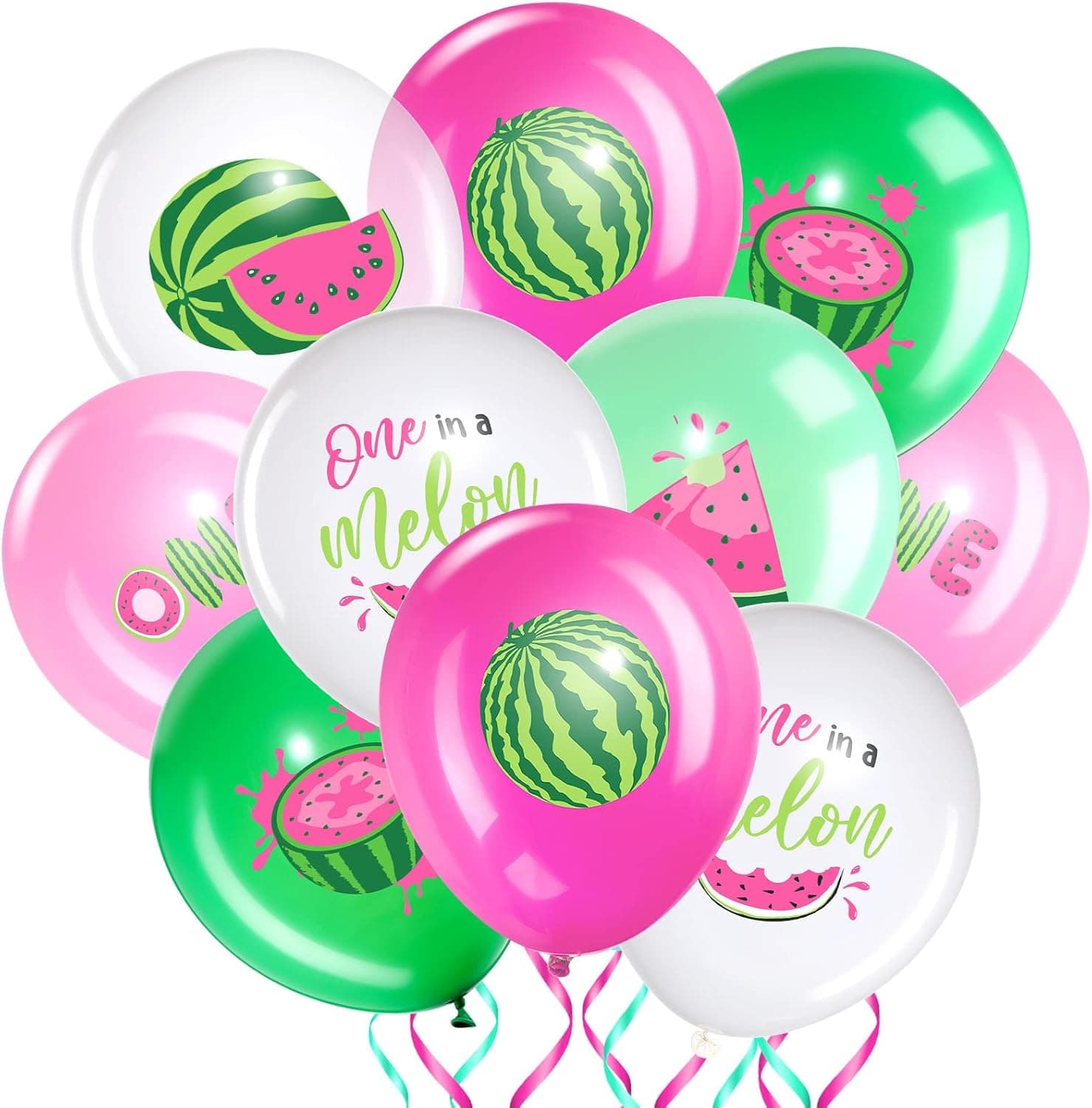 36 Pcs Watermelon Party Balloons One Melon Birthday Party Watermelon Theme Decoration Summer Watermelon Theme Balloon Set 1st Birthday Decor for Party Supplies, 12 Inches