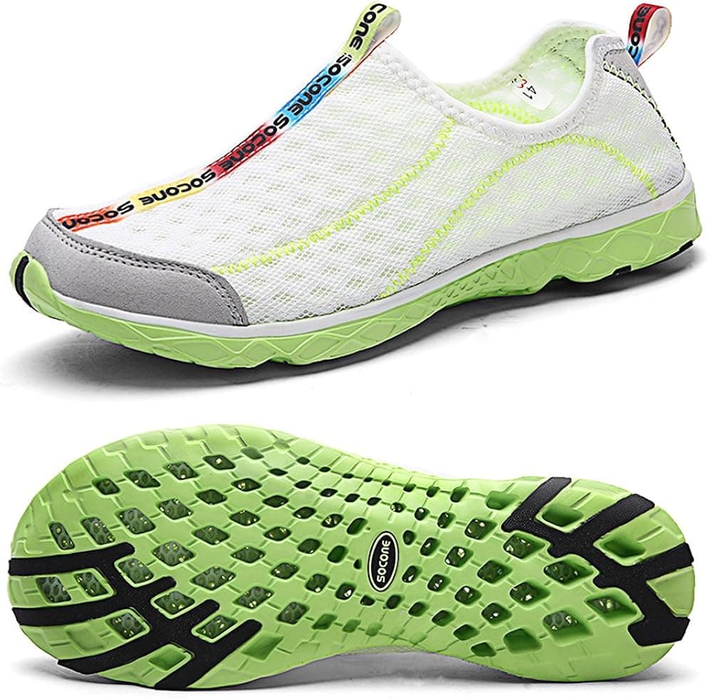 Mxson Men's Slip On Sneaker Mesh Casual Sports Walking Beach Aqua Swimming Pool Water Shoes (10.5 D (M) US, white green)