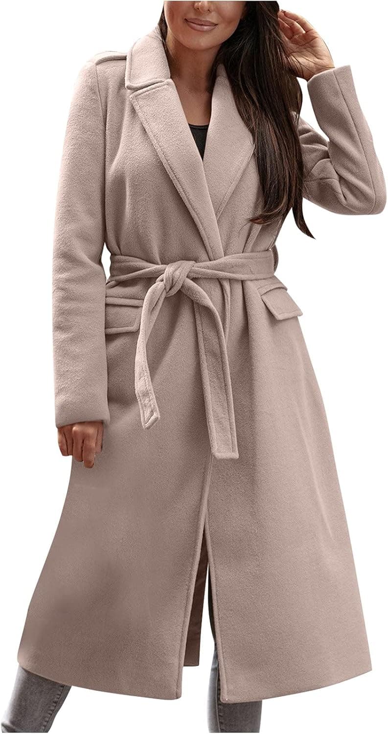 Petite Winter Trench Coats for Women Long Length Overcoat Flannel Jacket Loose Fit Buttons Peacoat Thick Work Tops