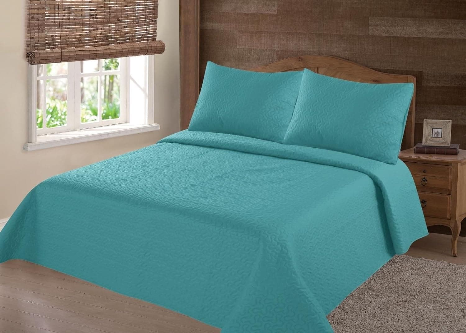 GorgeousHome (NENA) 3 Piece Full Turquoise Reversible Quilt Bedspread Bed Coverlets Cover Set with Pillow Cases