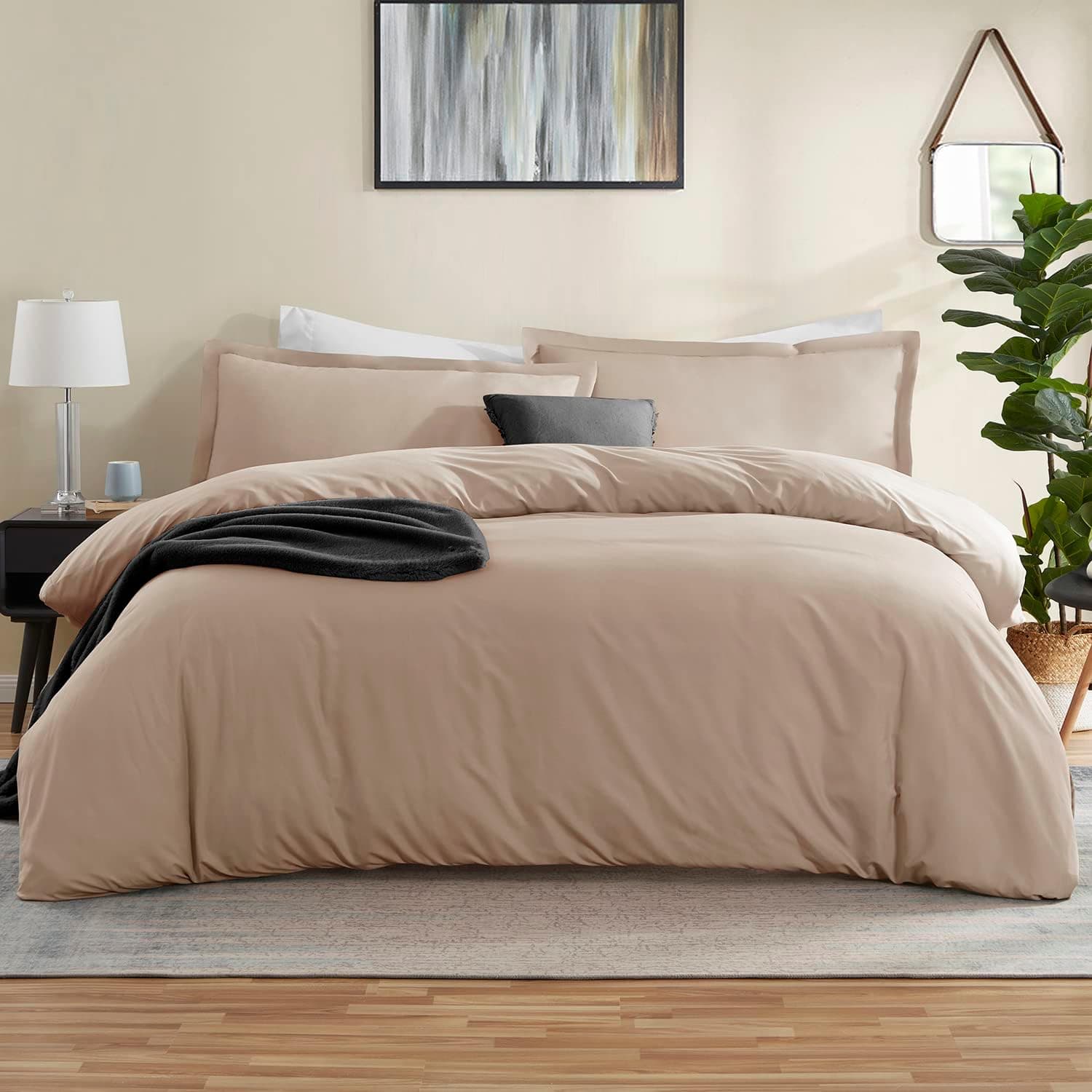 Nestl Twin Duvet Cover Set - Soft Taupe Duvet Cover Twin, Double Brushed Twin/Twin XL Duvet Cover 2 Piece with Button Closure, 1 Twin Size Duvet Cover 68x90 inches and 1 Pillow Sham