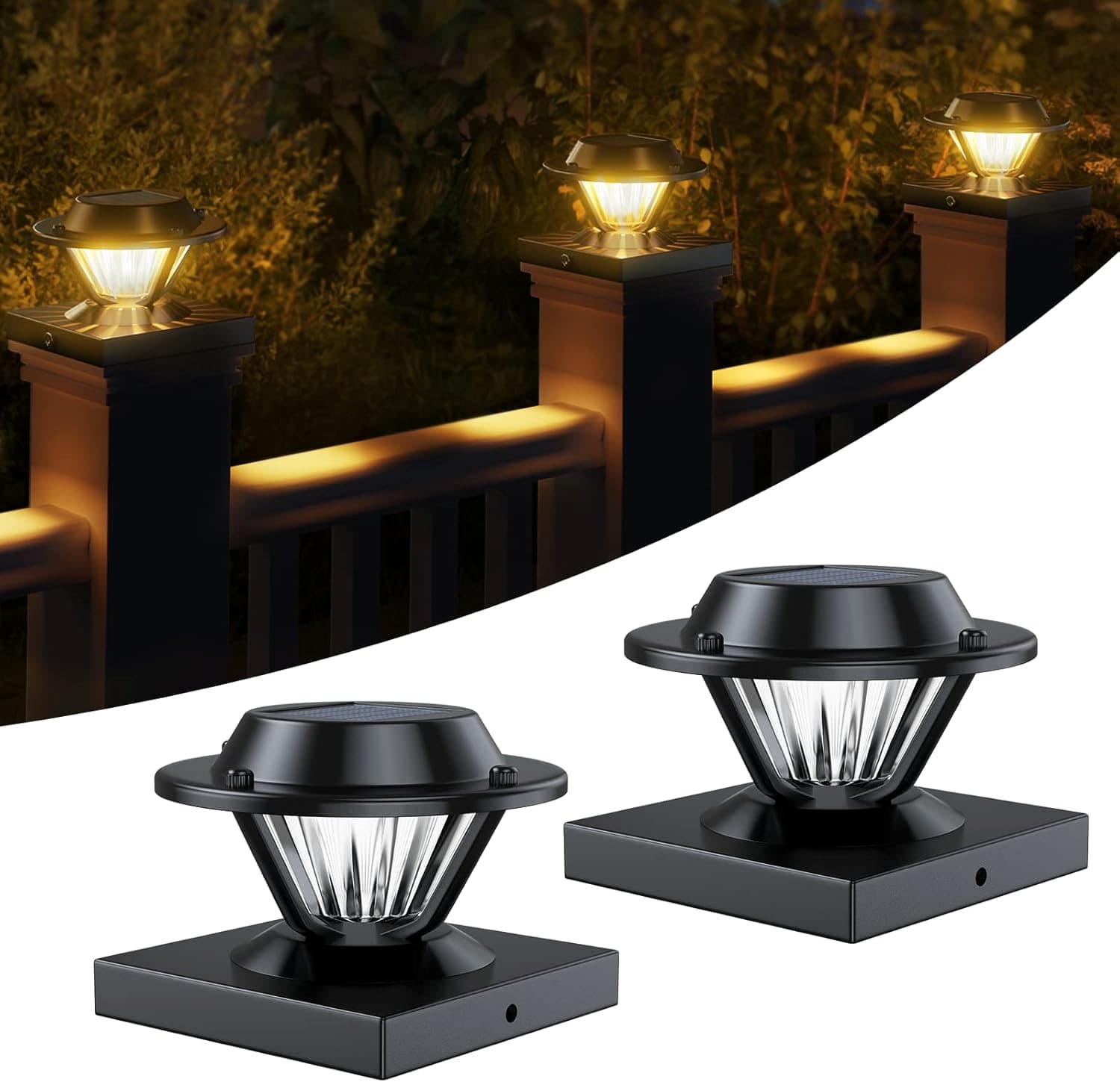 Solar Post Lights Outdoor, Warm White Waterproof Solar Fence Post Cap Lights for 3.5x3.5 4x4 4.5x4.5 5x5 Wooden/Vinyl Post, Yard, Garden Decoration