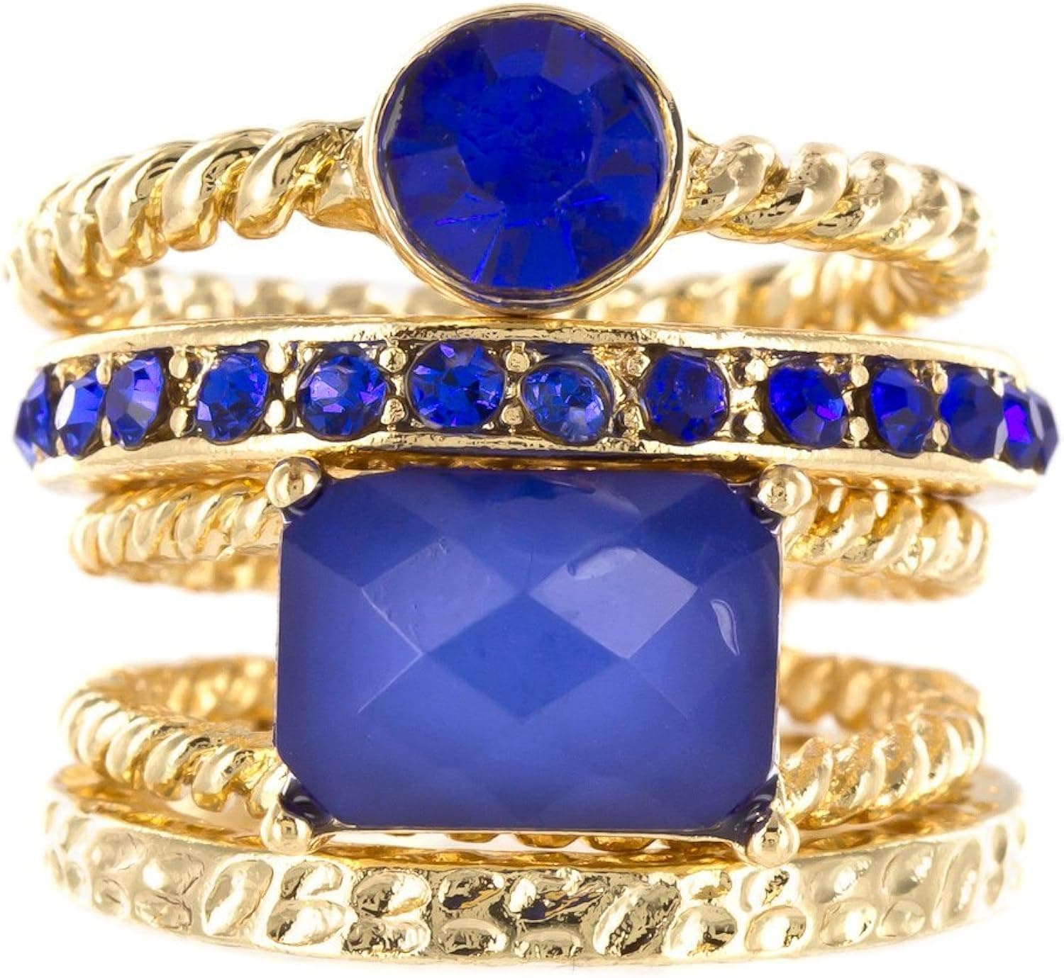 INPINK Fashion Jewelry Stacked Jewel Set of Four Sized Rings in Blue