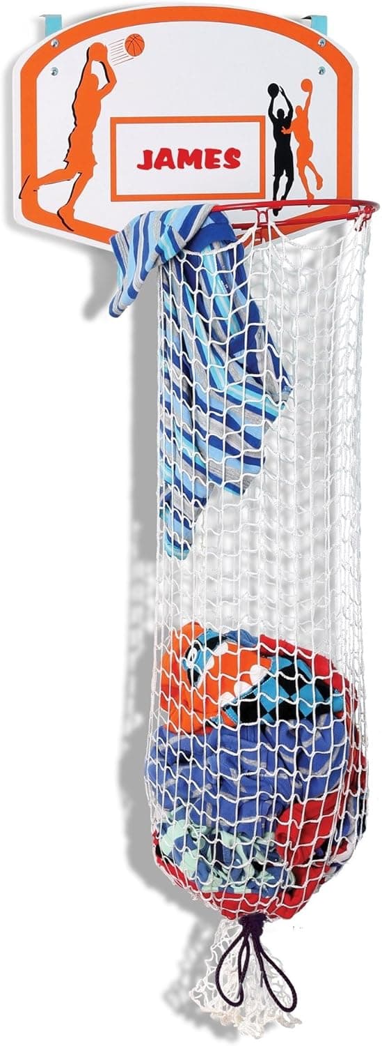 Kleeger Kids Basketball Clothes Hamper: 2-In-1 Basketball Hoop & Laundry Bag Mounts Over The Door, Made With Metal Rim.