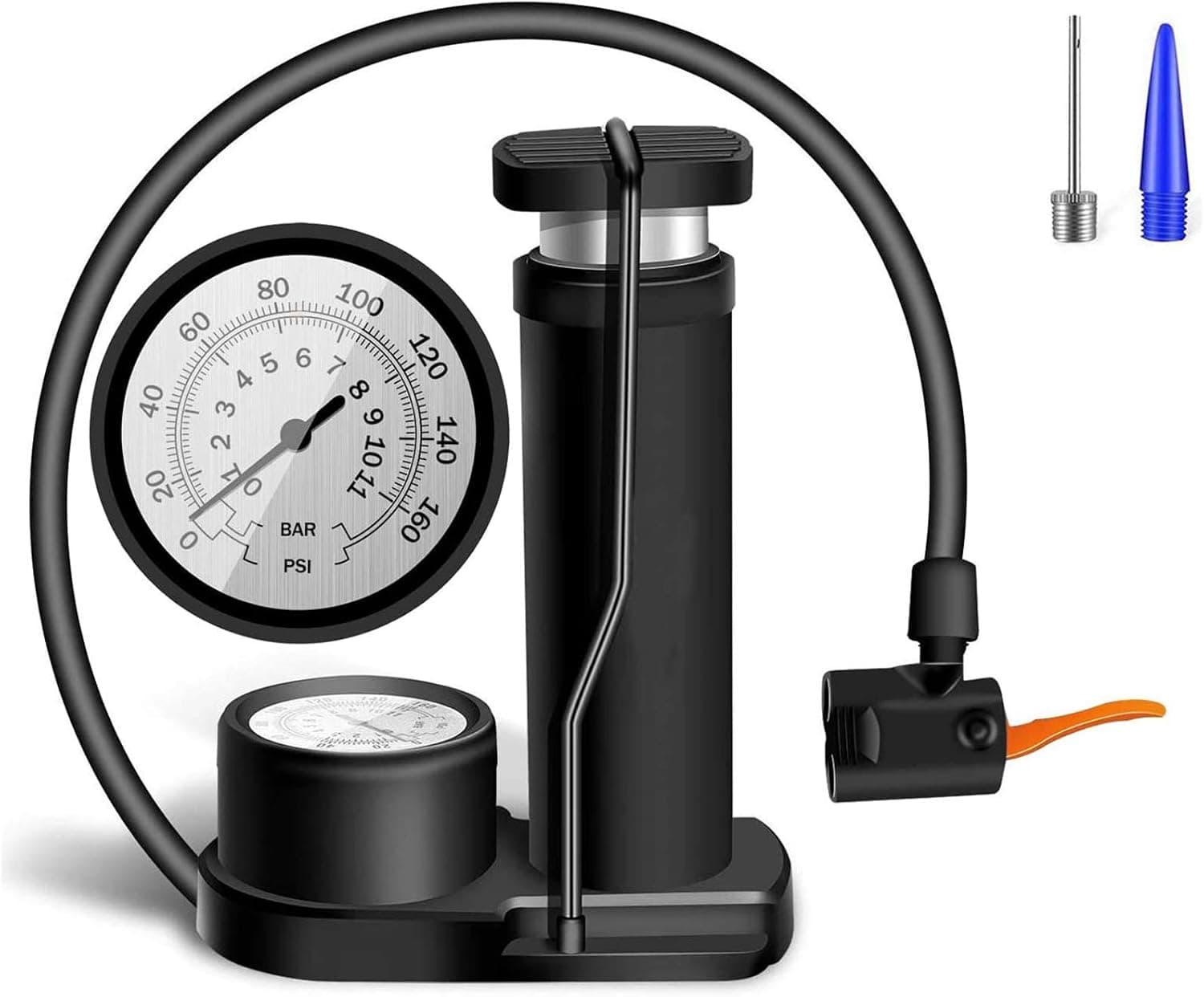 Bike Pump Mini Portable Bicycle Foot Pump with Pressure Gauge Bike Tire Air Pump,Tire Pump for All Bike,Car,Motorcycle,All Kinds of Sports Balls,Inflatables Air Toy