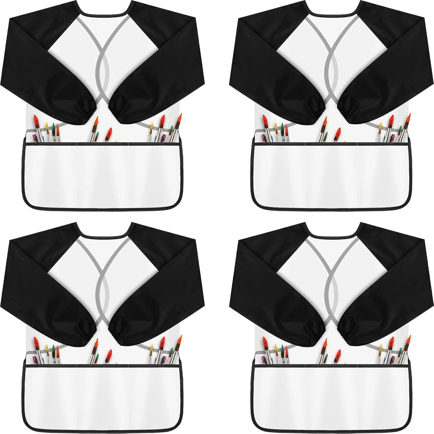 4 Pack Kids Art Smocks Toddler Smock Waterproof Artist Painting Aprons Long Sleeve with Pocket for Age 3-8 Black and White