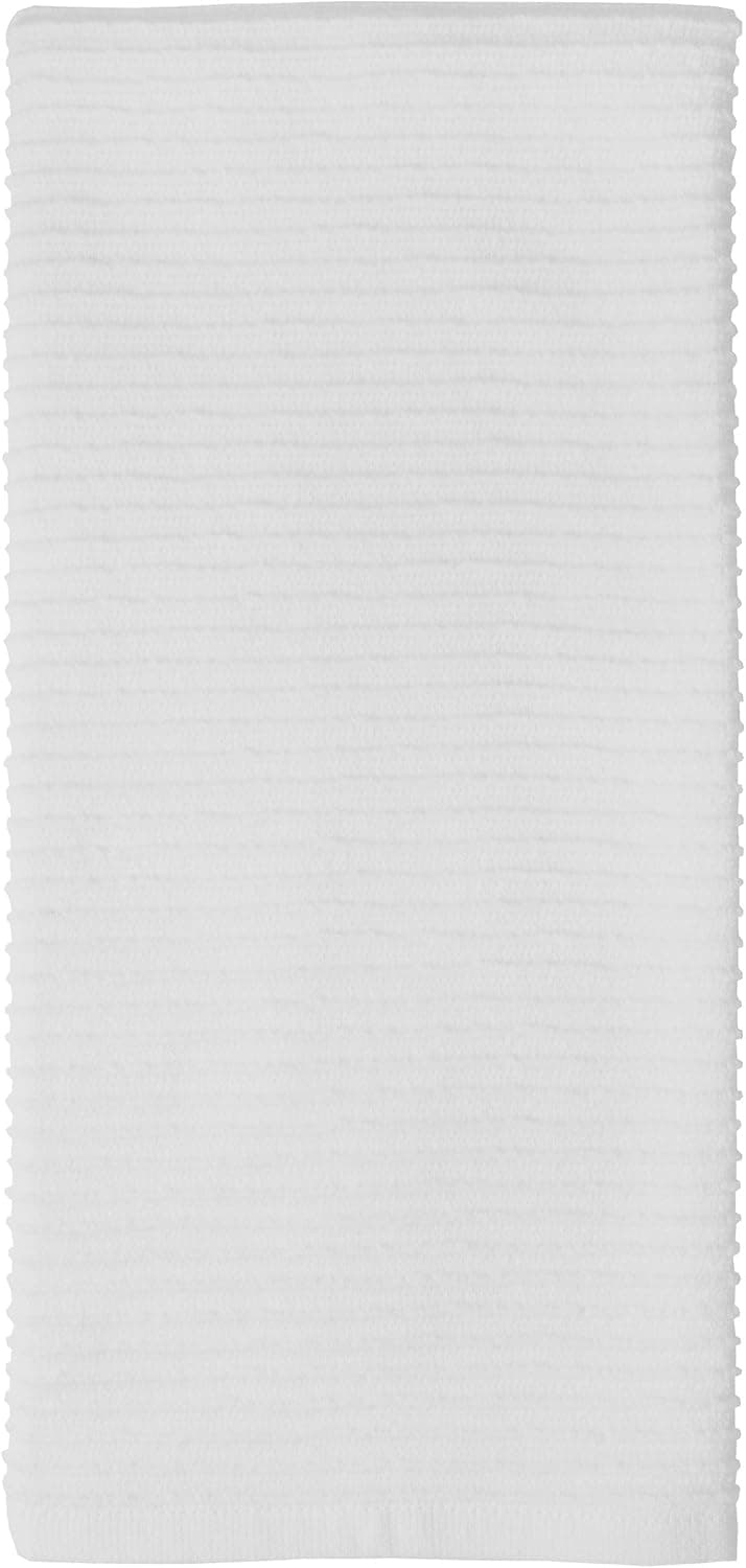 MUkitchen Ridged Texture 100% Cotton Dishtowel, 18 by 28-Inches, White