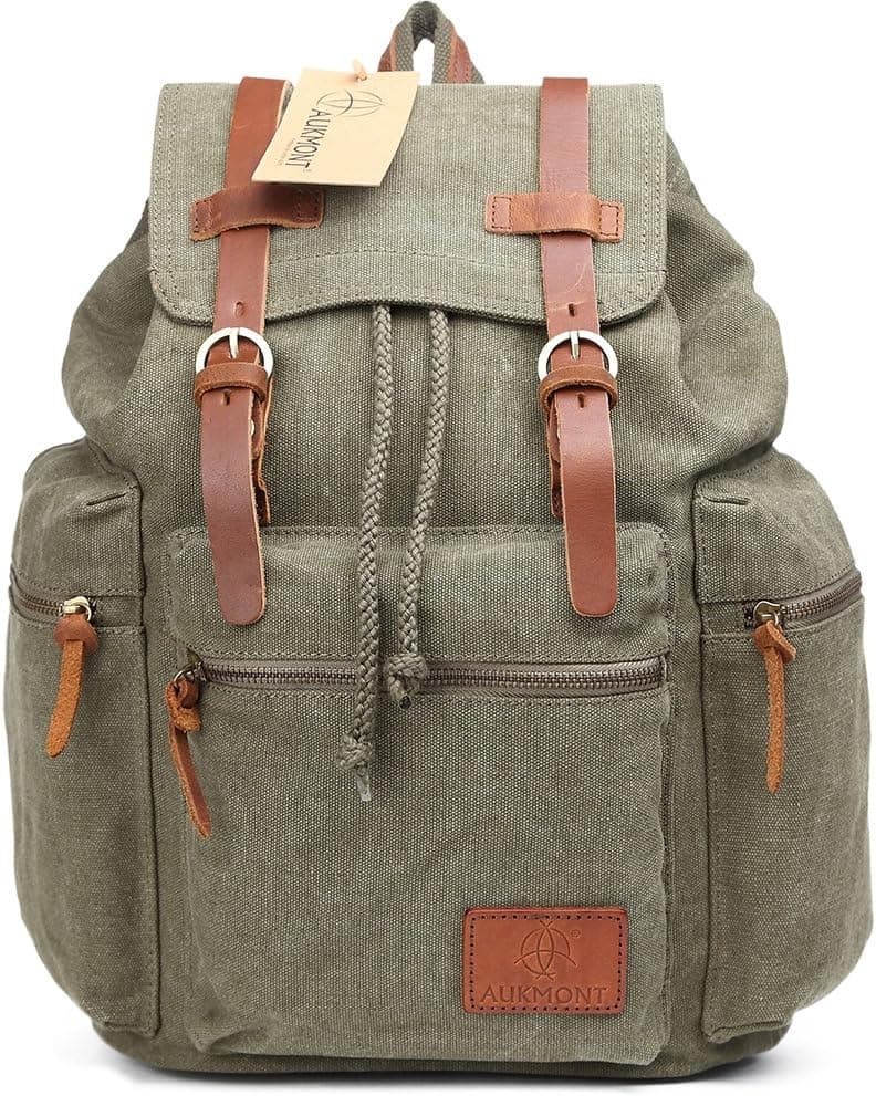 Canvas Backpack Vintage Hiking Travel Outdoor Shouder bag Carry Case Army Green #221