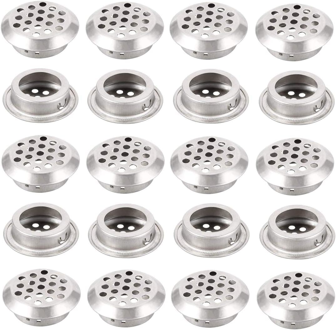 ZXHAO 20pcs 25mm Slope Circular Soffit Vent Stainless Steel Round Vent Mesh Hole Louver for Cabinet Bathroom Office Kitchen Cupboards Garderobe