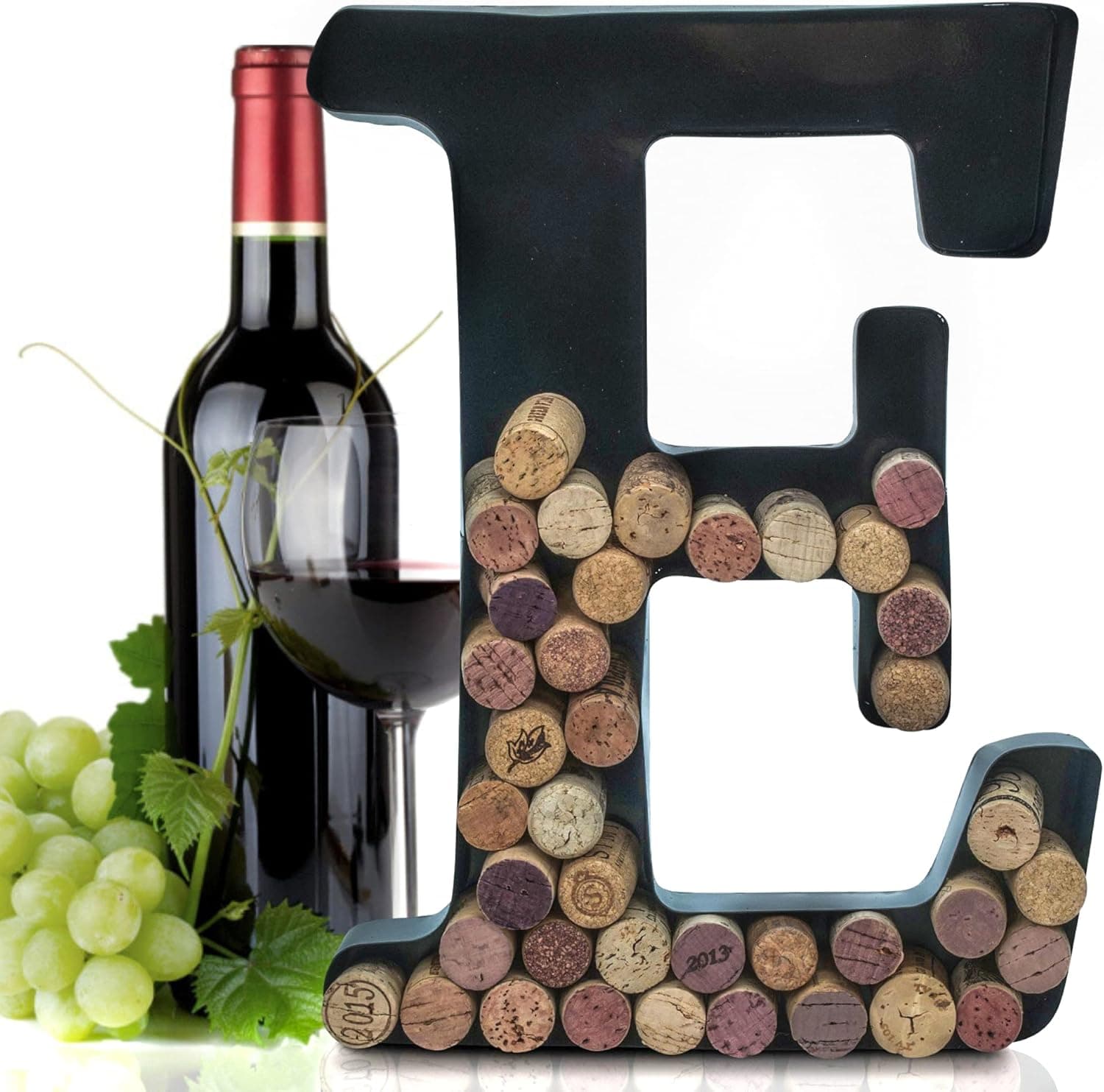 Made Easy Kit Metal Letter Wine Cork Keepsake Saver & Holder Monogram w/Free Wall Mount Kit A-Z (Letter E, Large)