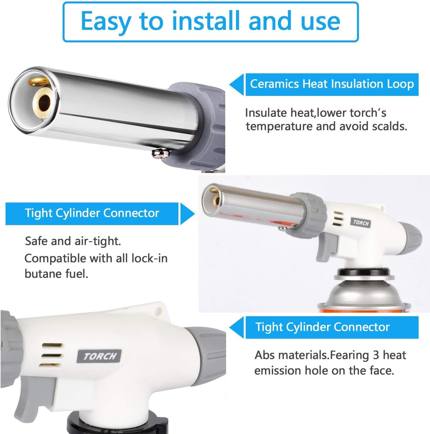 Snaka Butane Torch Kitchen Blow Lighter, Culinary Cooking Torch Professional Adjustable Flame with Reverse Use & Safety Lock for Creme Brulee, Baking, BBQ, Jewelry, Welding (Butane Gas Not Included)