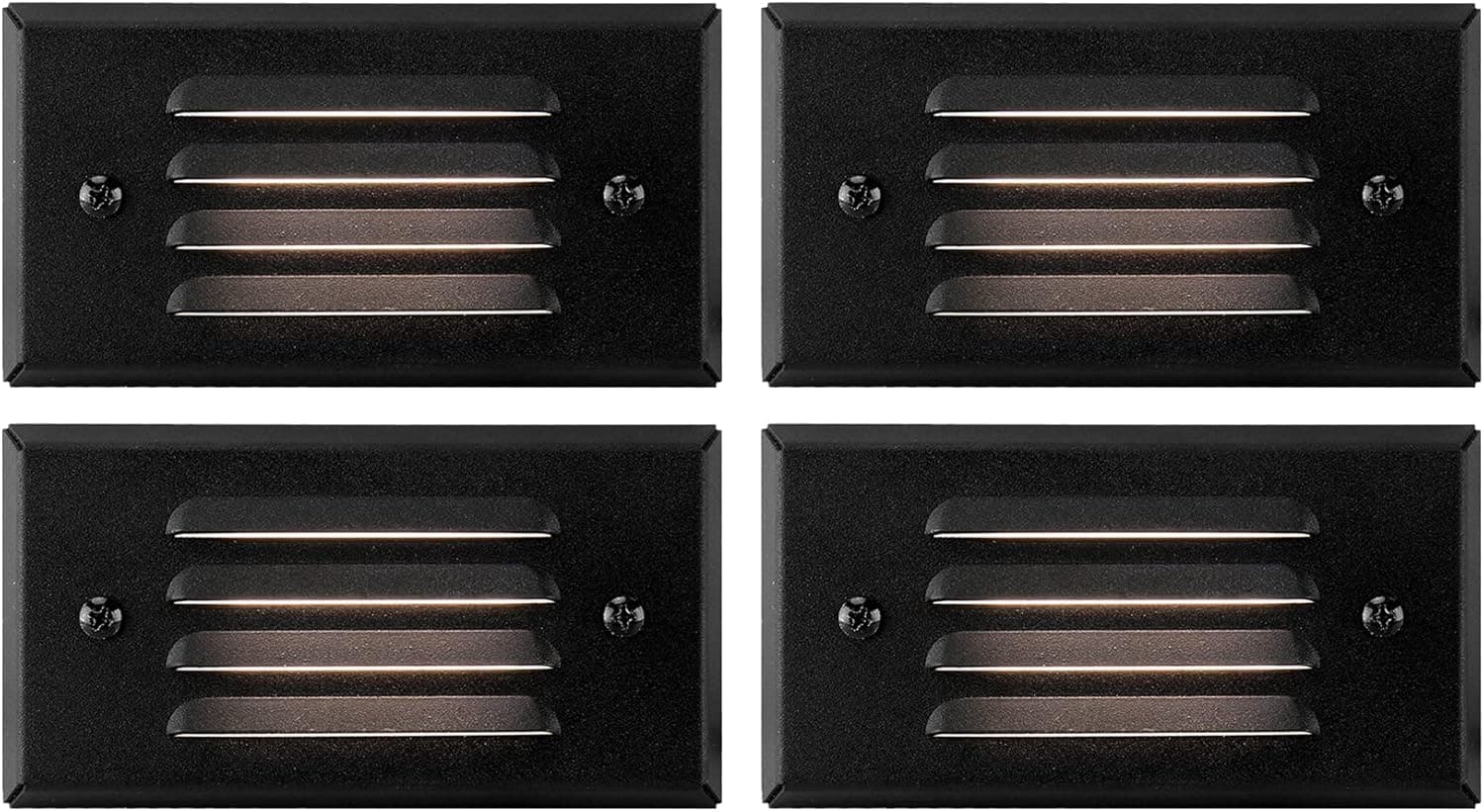 GKOLED 12V 3W Surface Mount Low Voltage LED Step Light with Horizontal Louver Faceplate for Steps Decks Pathway Yard Stairs Fences, IP65 Rated for Outdoor Waterproof, Ideal for Wet Locations (4 Packs)