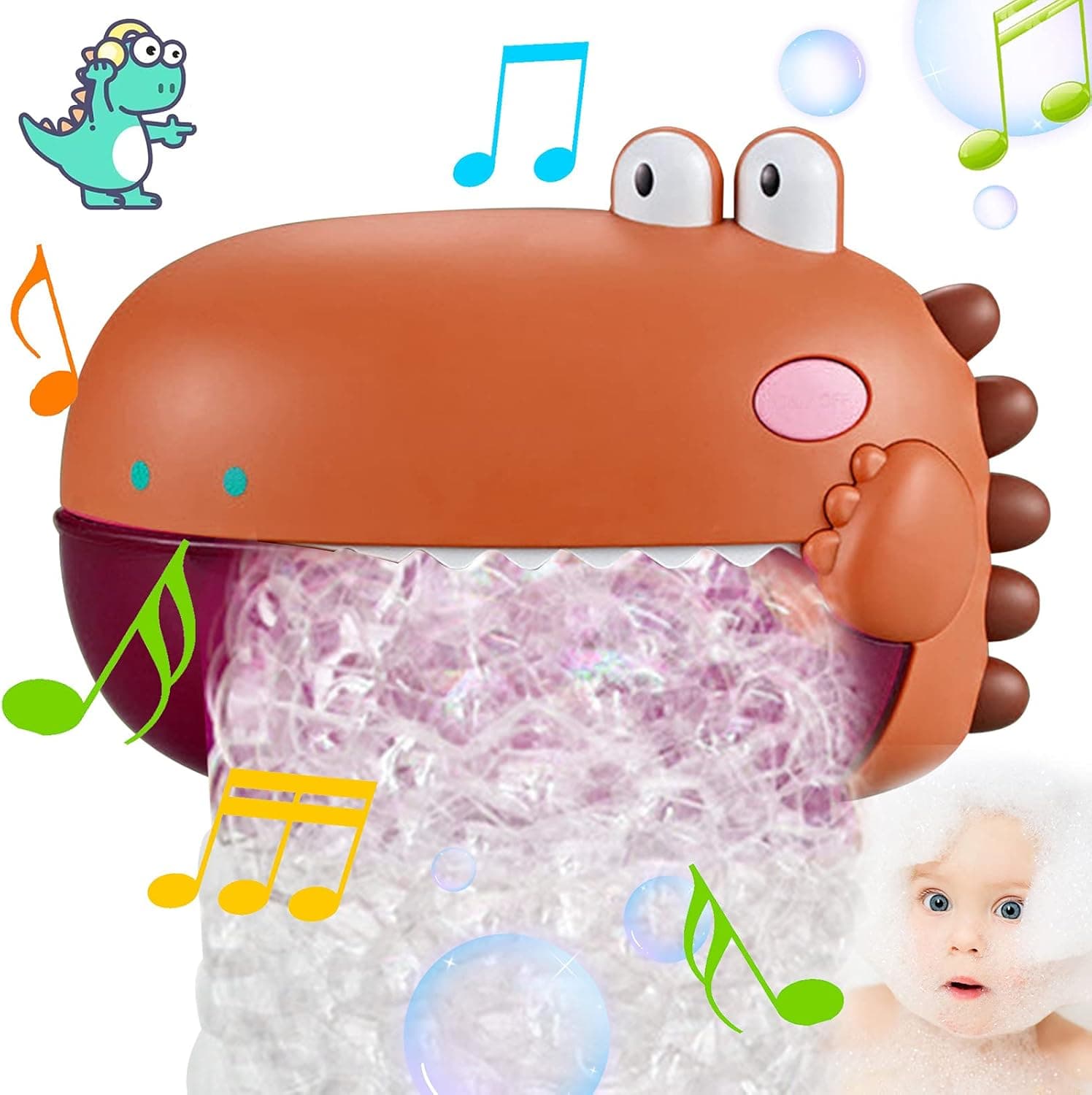 Dinosaur Bath Toy Bubble Maker, Dinosaur Bathtub Blows Bubble Machine, Cute Kids Bubble Blower Makes 1000+ Bubbles Per Minute with 5 Music and Suction Cups for Girls Boys,Great Gift for Kids Toddlers
