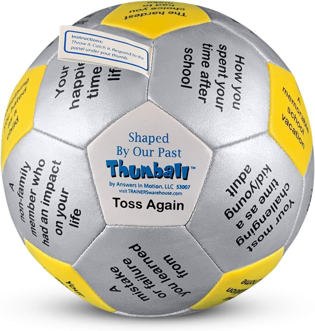 Shaped by Our Past Thumball Communication Game 6" | Yellow Conversation Starter | Ice Breaker - Share The Experiences That Shaped You | 32 Prompts