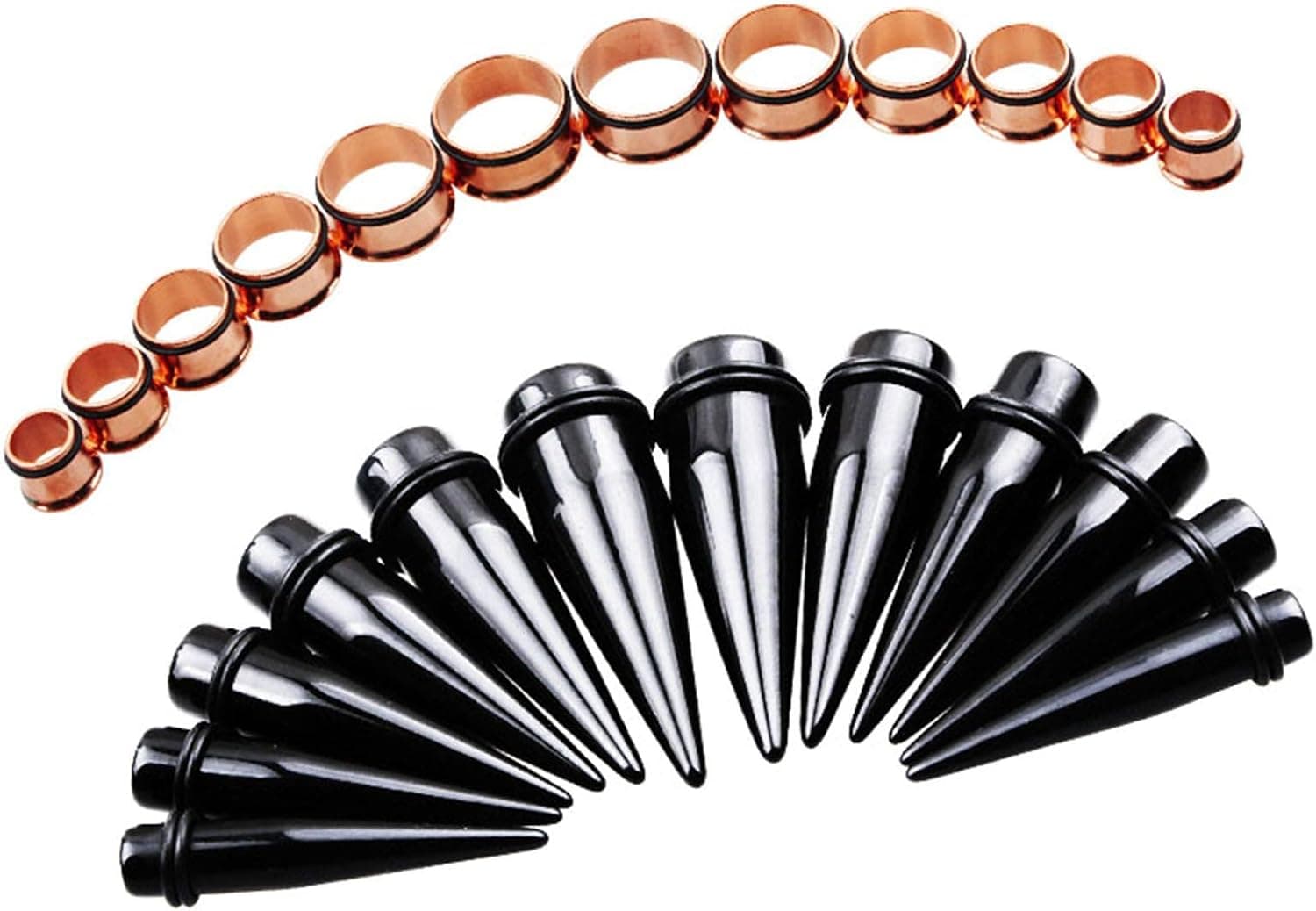 TOPBRIGHT 24PCS UV Acrylic Tapers and Surgical Steel Plugs Ear Gauges Kit Eyelets Stretching Set 00G-20mm