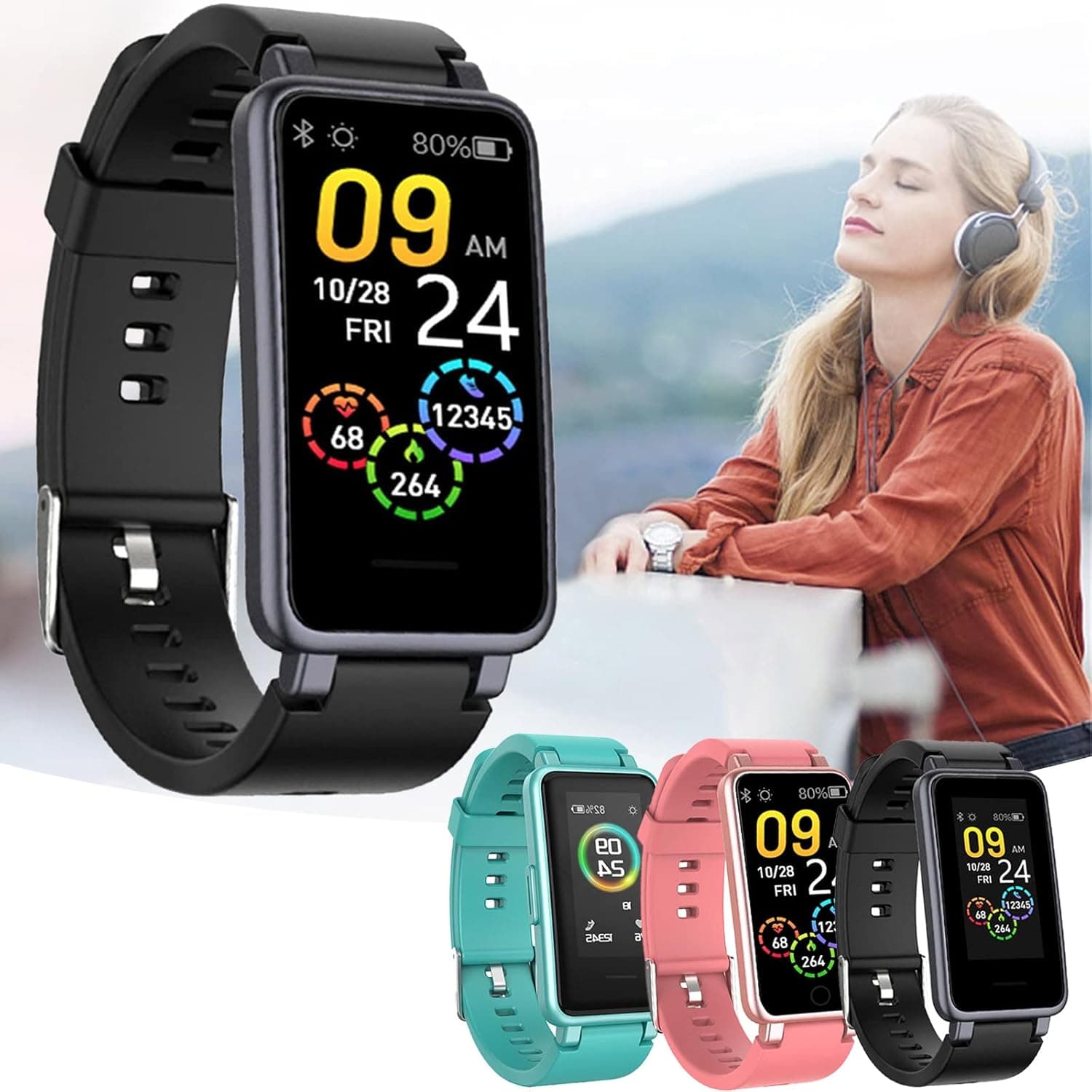 Bluetooth Smart Bracelet, 0.96'' HD IPS Color Screen Smartwatch Fitness Trackers Smart Watch with Call/Message Reminder, Sports Fitness Sleep Quality Monitoring IP67 Waterproof