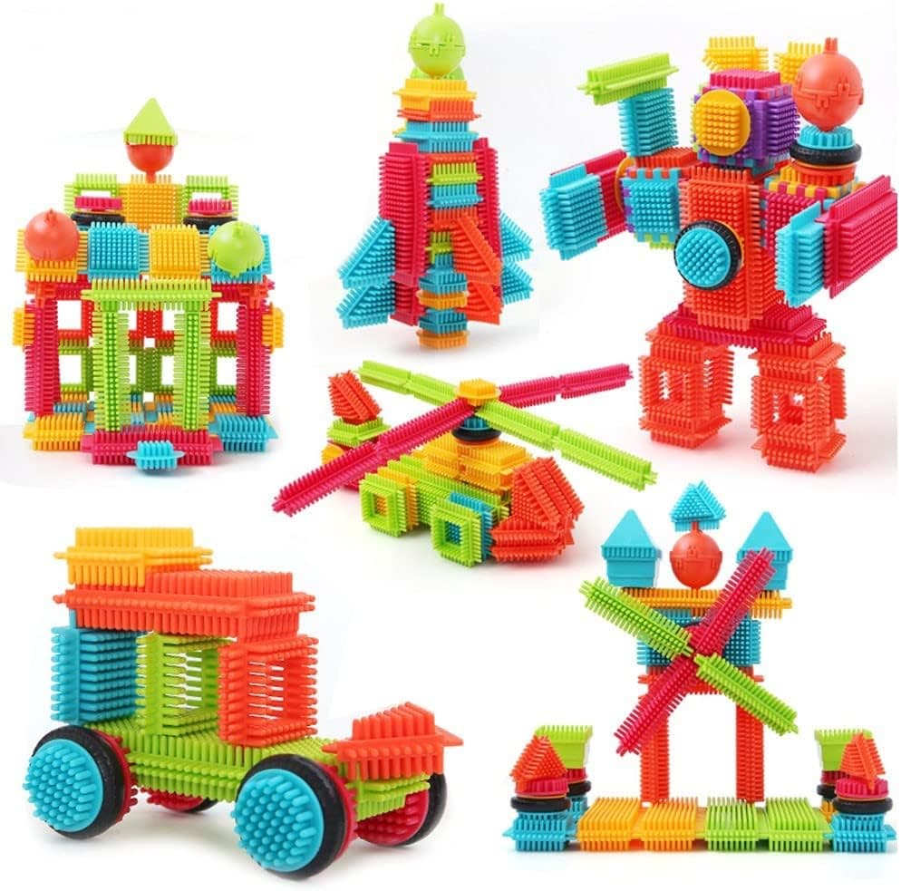 BACIVIC Building Blocks,Stacked and Interconnected Block Set, 100 Piece Bristle Shaped 3D Block Playset, One of The STEM Educational Preschool Toys, Great for Toddler Building Blocks