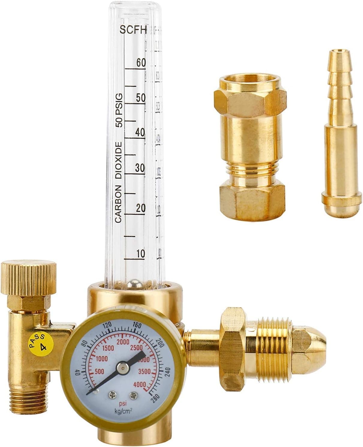 HighFree Argon Flowmeter Regulator for Welding CGA580 Miller Lincoln MIG TIG, CO2 Flowmeter 10 to 60 CFH, Accurate Gauge 0 To 4000 Psi Pressure for Welder Tank