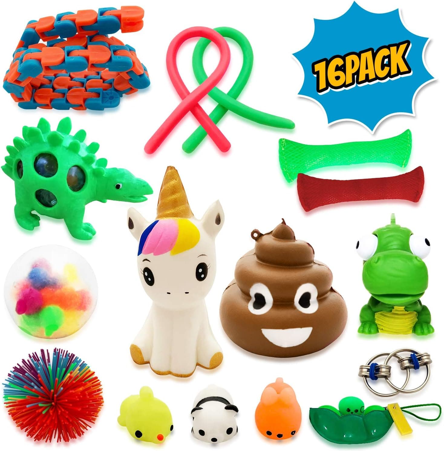 TOYINSTINCTS|16 Pack|Fidget Toys for Sensory Kids|Sensory Toys for Kids with Autism|Stress Toys|Anxiety Toys|ADHD Toys|Fidgets for Classroom|Prizes for Kids Classroom|Sensory Fidget Toys|Autism Toys