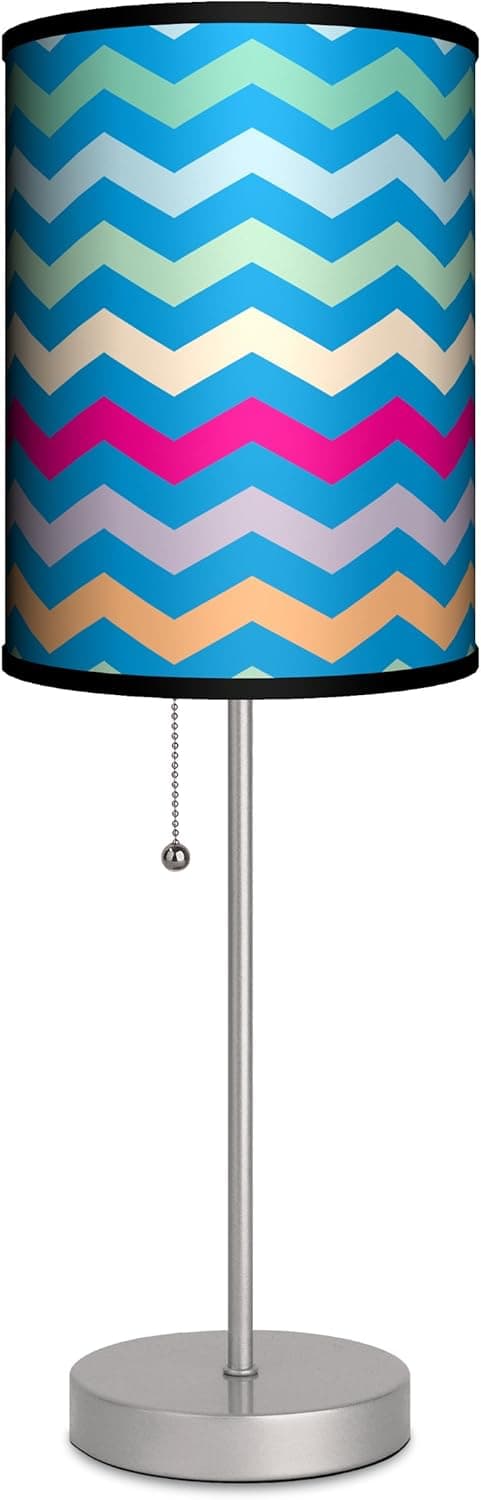 Lamp-In-A-Box Cevron Stripe Table Lamp for Bedroom, Living Room, Office Desk Lighting Home Decor, Geometric Printed Lampshade Gifts