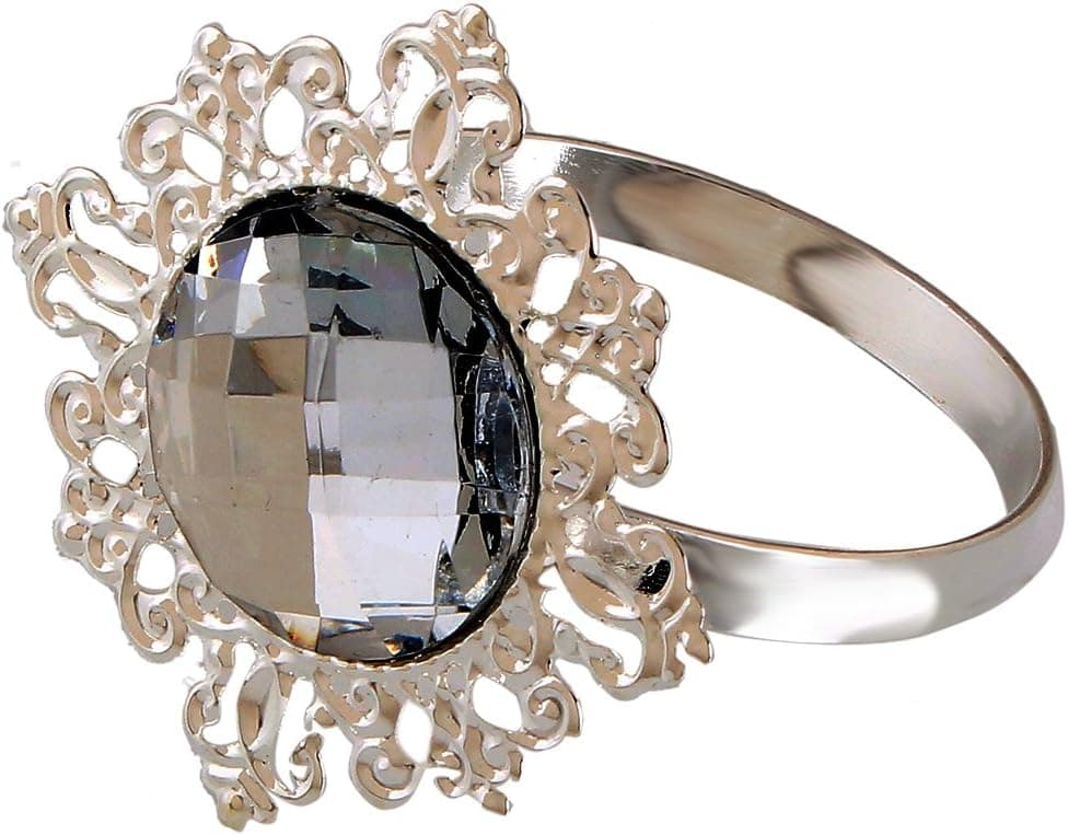 Icibgoods Round Metal Faux Diamond Ring Napkin Ring Set of 12 Rhinestone Silver