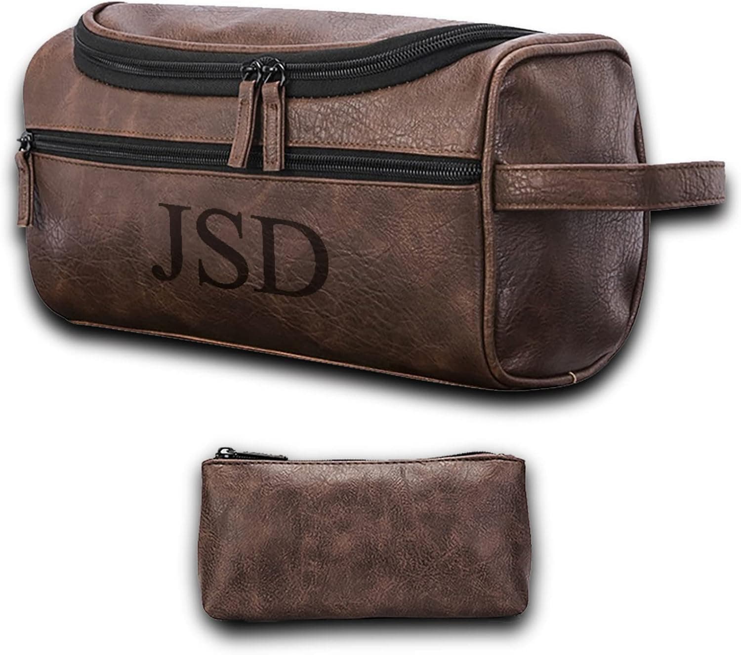 Glamativity 2 in 1 Personalized Toiletry Bag, Water-resistant Large Capacity Leather Travel Organizer Custom Printing Name Monogram For Men Groomsmen Gifts Leather Dopp Kit