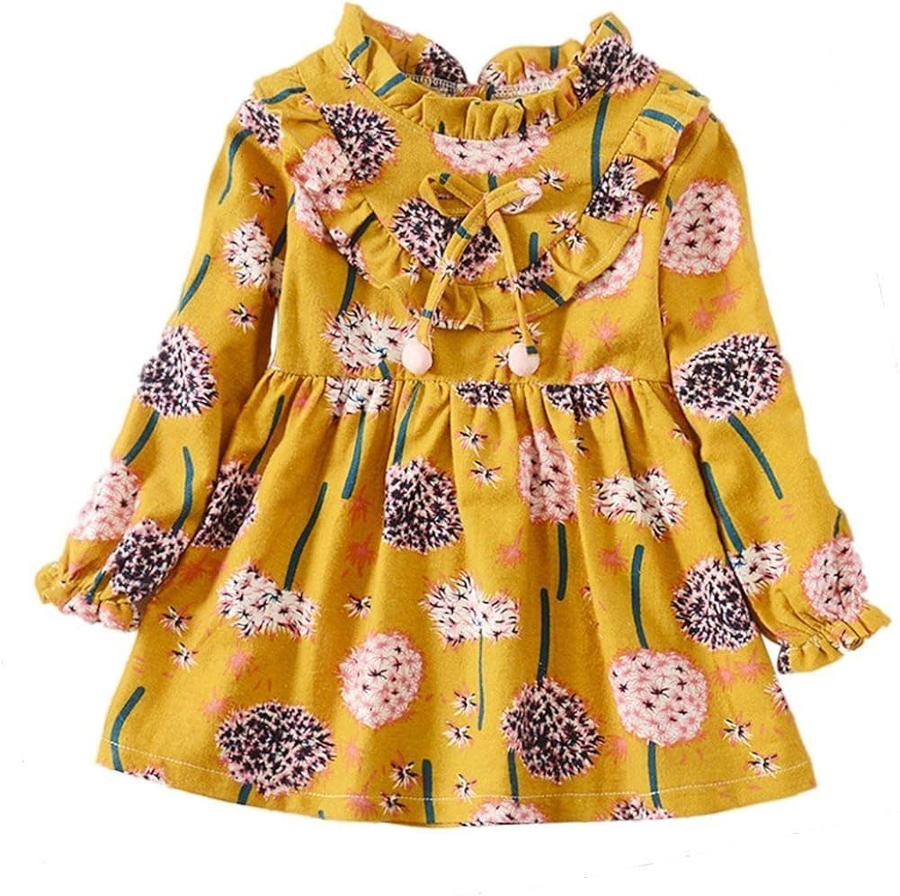 Weixinbuy Kid Baby Girls Ruffled Collar Long Sleeve Princess Party Wedding Flower Dresses