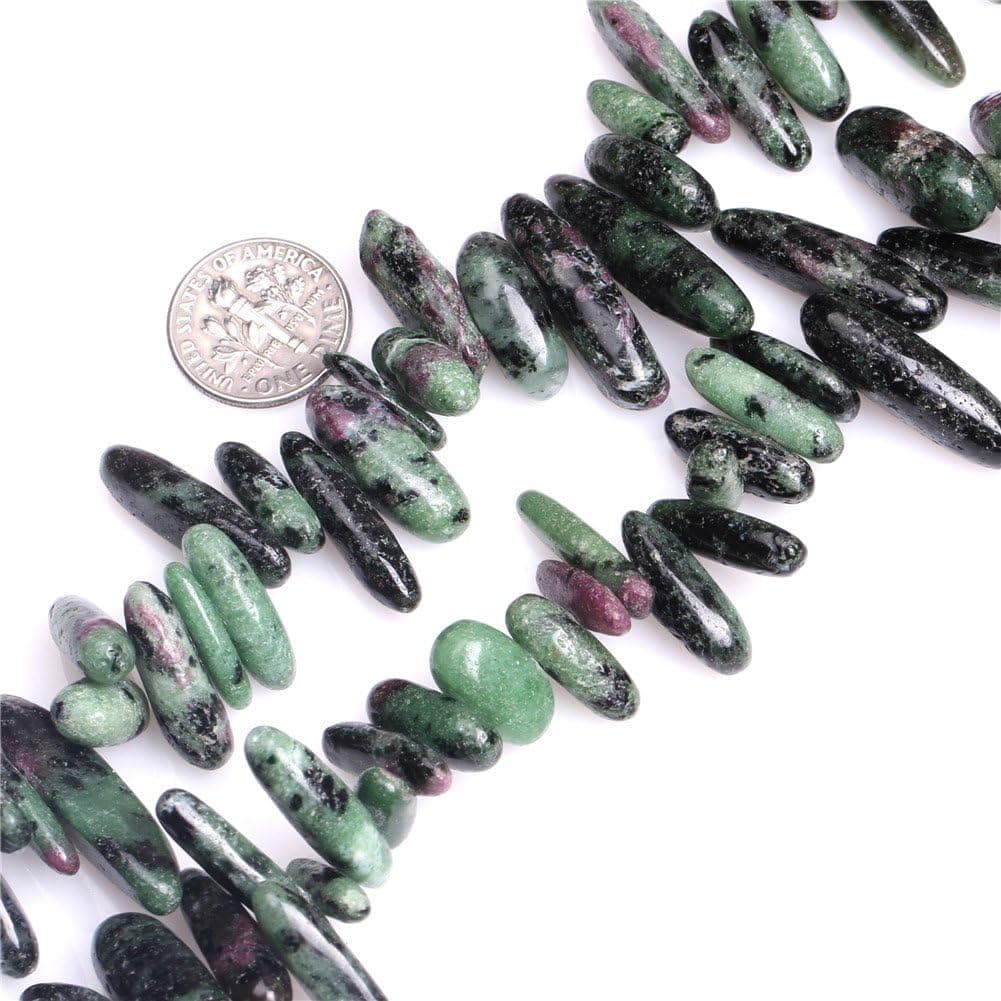 Ruby Zoisite Beads for Jewelry Making Natural Gemstone Semi Precious 9x25mm Green Pionts Sticks Spike 15" JOE FOREMAN