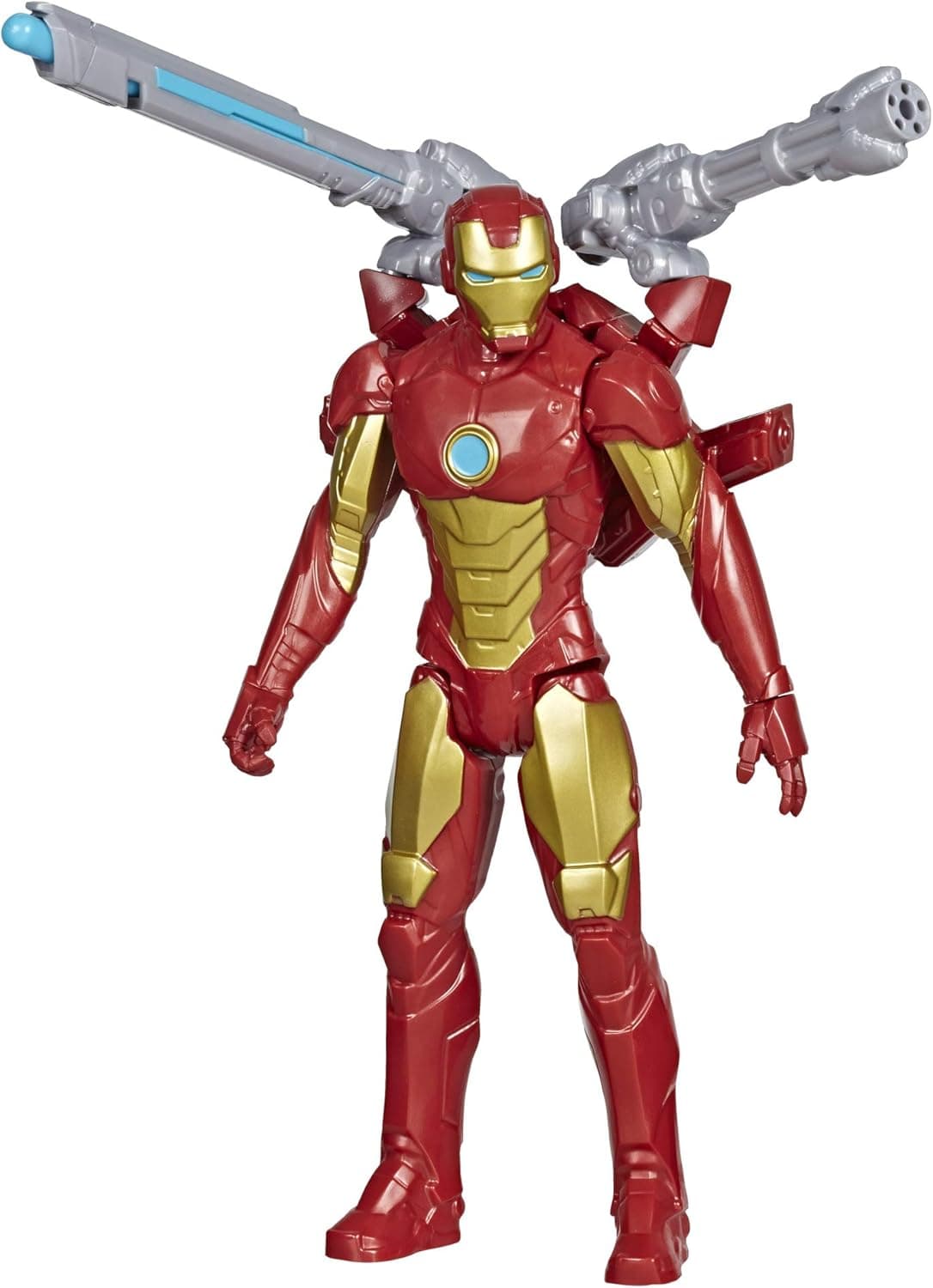 Avengers Marvel Titan Hero Series Blast Gear Iron Man Action Figure, 12-Inch Toy, with Launcher, 2 Accessories and Projectile, Ages 4 and Up, Red