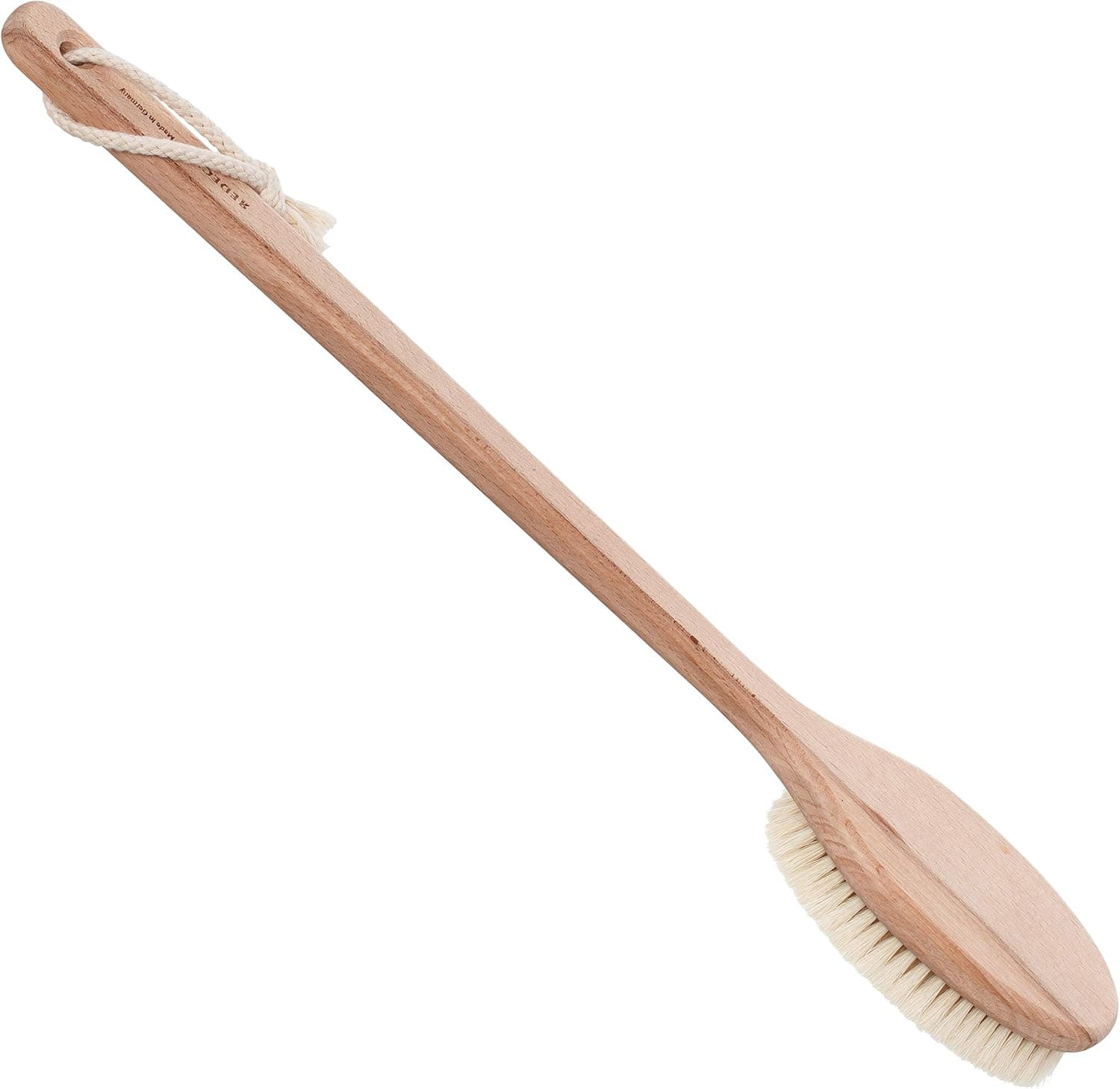 Redecker Beechwood Bath and Shower Brush, 100% Made in Germany, Long 19-1/2" Handle for Hard-to-Reach Areas, Natural Pig Bristle Fibers Remove Dead Skin