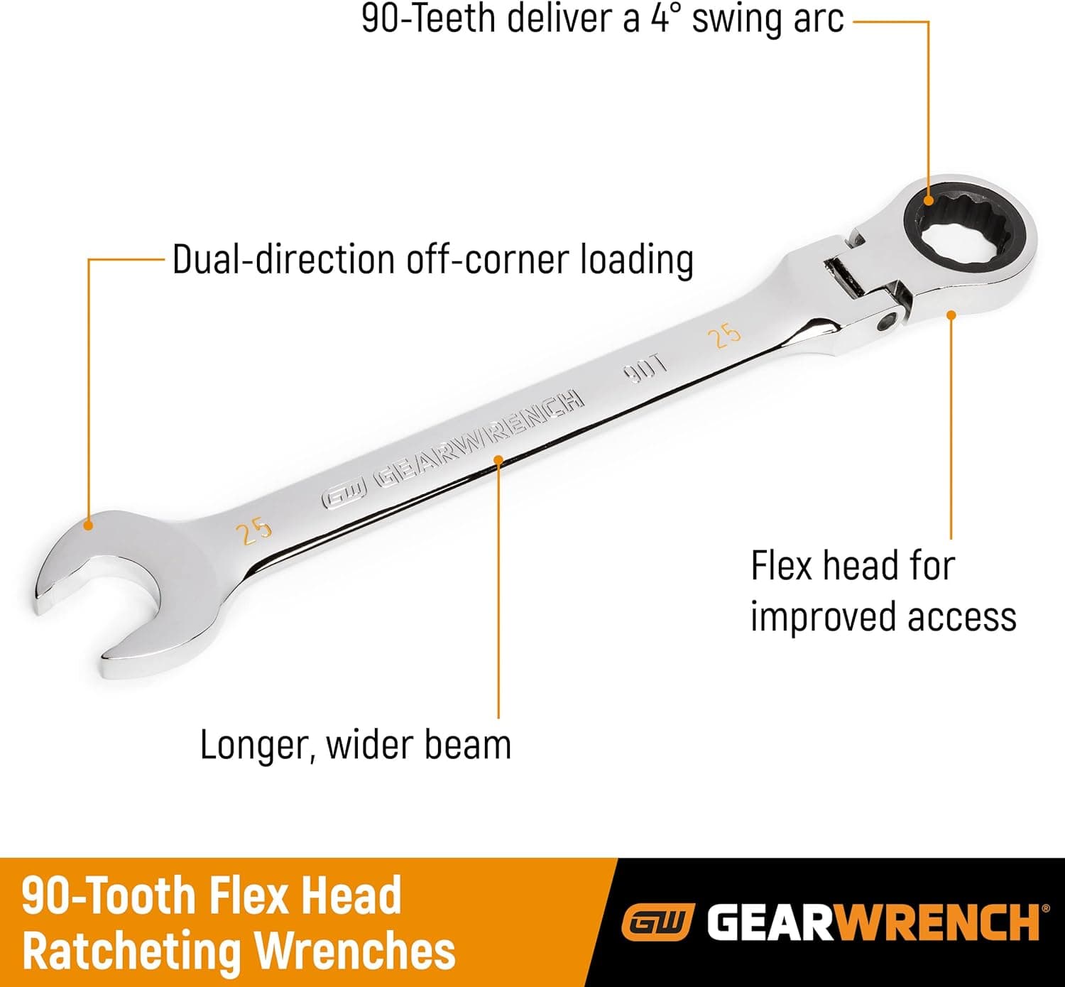 GEARWRENCH 8mm 4 Degree Swing Arch 12 Point Flex Head Ratcheting Combination Wrench - 86708