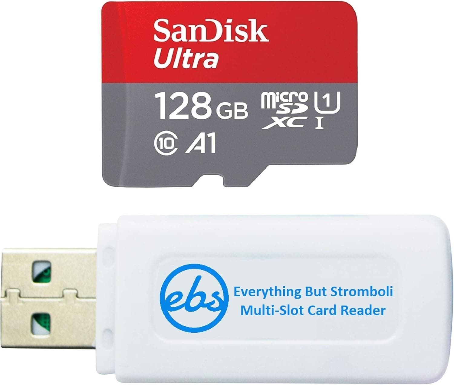 SanDisk Ultra 128GB Micro SD Card for Motorola Phone Works with Moto G Fast, Moto G Stylus, Moto G8 Power Lite (SDSQUAR-128G-GN6MN) Bundle with 1 Everything But Stromboli MicroSDXC Memory Card Reader