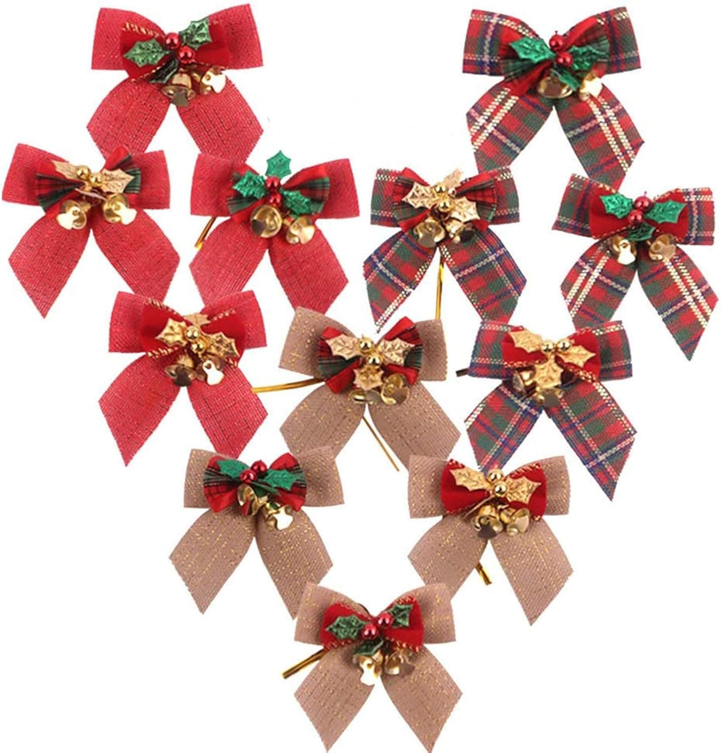 Feelmate Holiday Party Wedding Chair Trends Set Mini Burlap Christmas Tree Bow Set Mixed Foil Tie 12Pcs