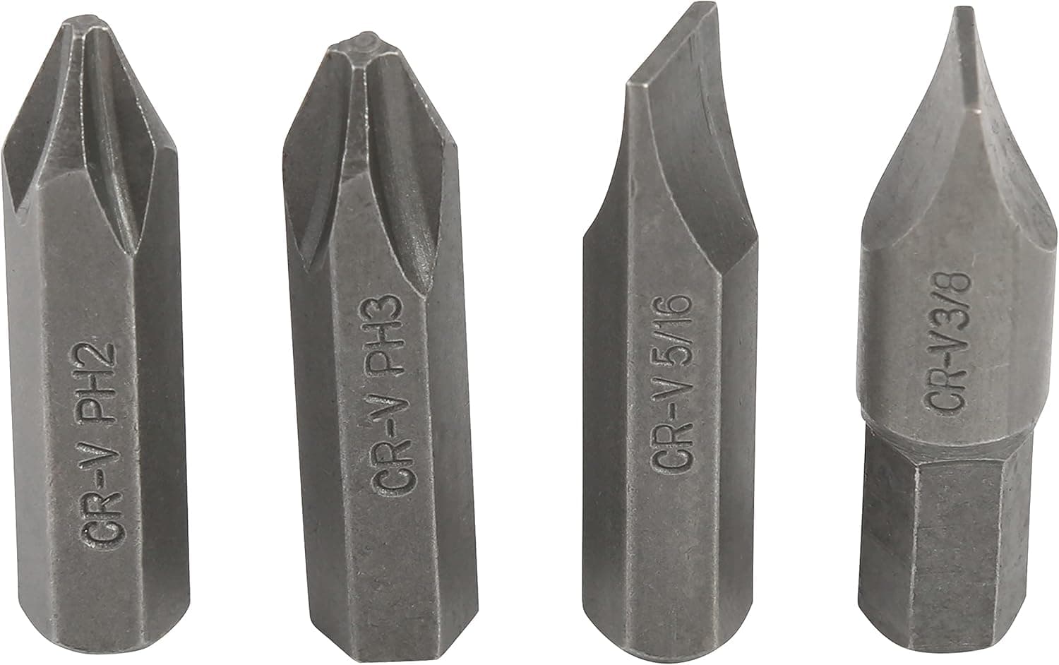 GreatNeck 4 Piece Impact Bit Set, Bits for Impact Driver, 2 Slotted and 2 Phillips Bits, Common Sizes Included, Chrome Vanadium Steel Screw Tips for Impact