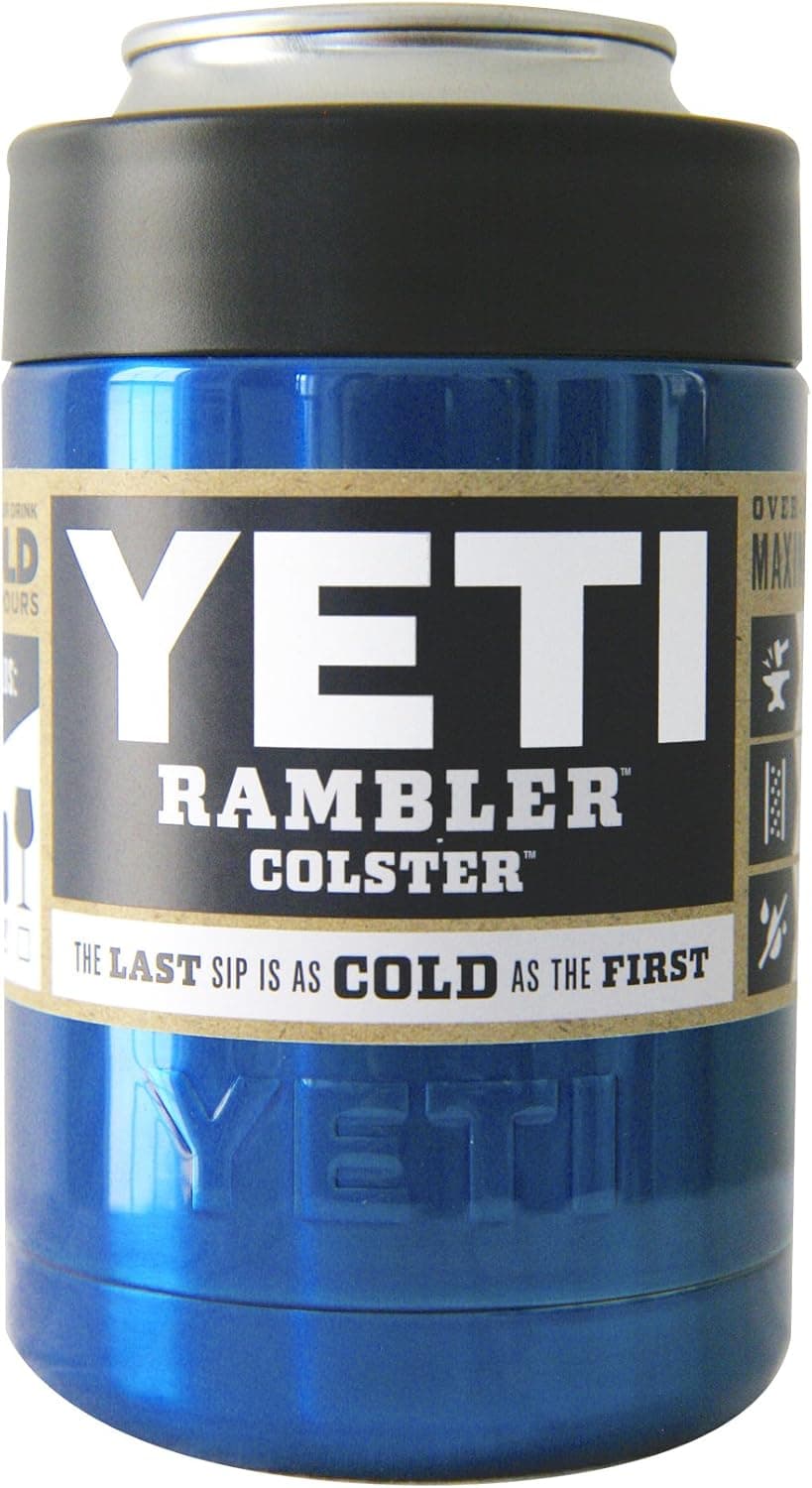 Custom YETI Coolers Powder Coated Rambler Colster Beverage Holder Insulator - Keep your 12 oz beer or soda, can or bottle, cold for hours (Blue Metallic)