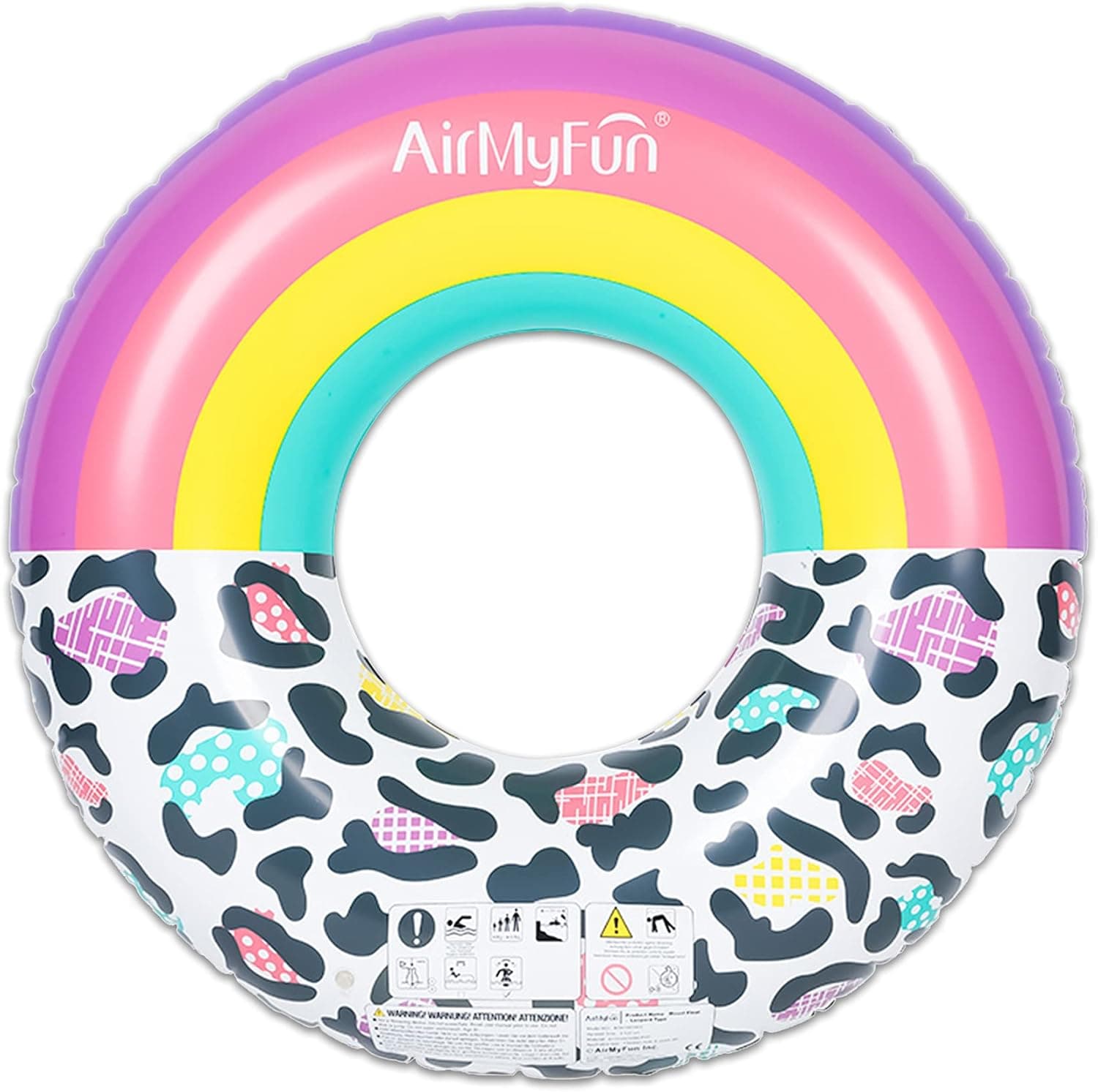 AirMyFun Inflatable Swimming Ring Tube, Rainbow Leopard Summer Pool Float Toy, Pool Party Swim Raft for Adults, AW20001