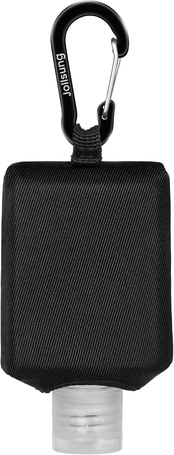 Hand Sanitizer Bottle Case Holder, Jollsung Travel Size Empty Bottle Refillable Containers for Soap, Lotion, and Liquids - 60ML/2 oz Flip Cap Reusable Bottles with Carabiner Carriers (Black)