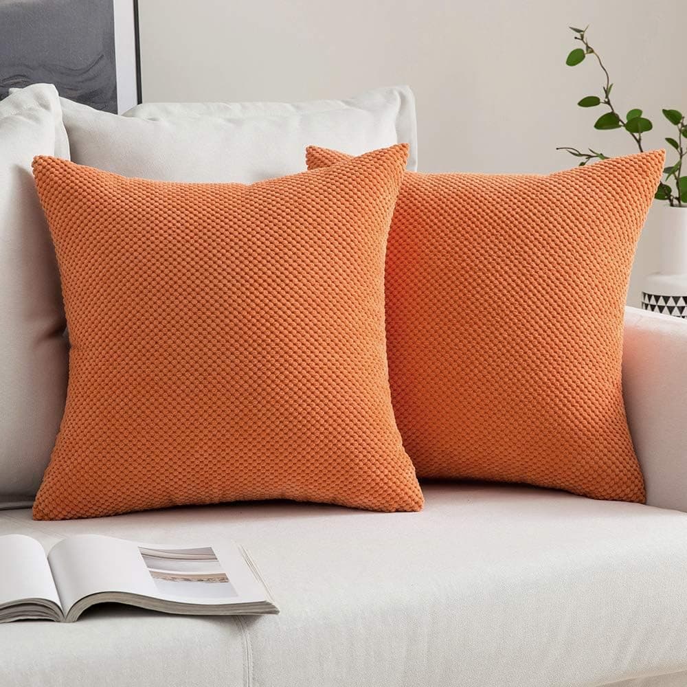 MIULEE Pack of 2 Decorative Throw Pillow Covers Corduroy Pillow Cases Square Small Granular Pillowcases Solid Soft Pillow Shams for Decor Couch Sofa Bed 20 x 20 Inch Orange