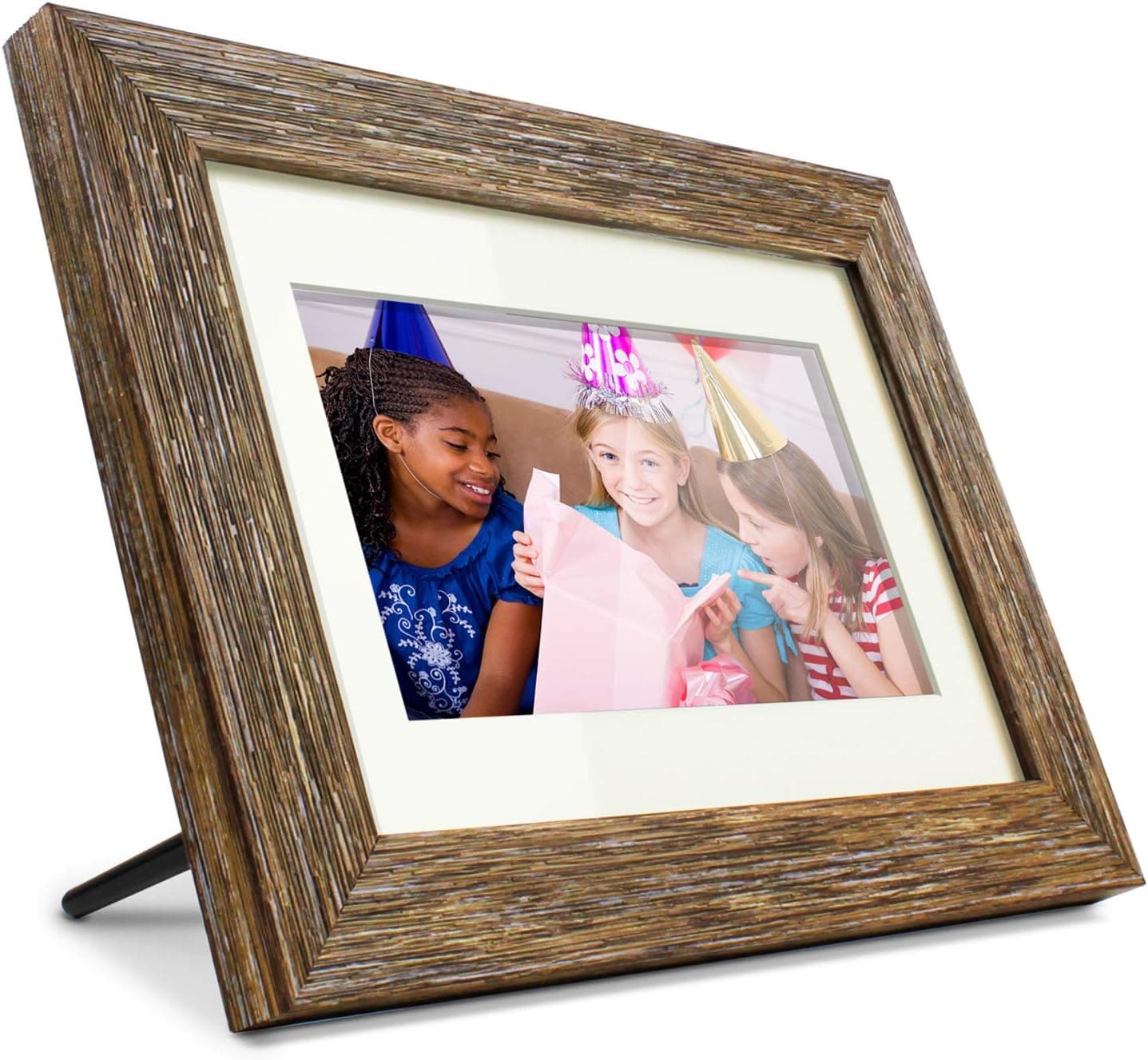 Aluratek 7" Distressed Wood Digital Photo Frame, Auto Slideshow Feature, USB/SD/SDHC Supported, Built-in Clock & Calendar, Easy Setup