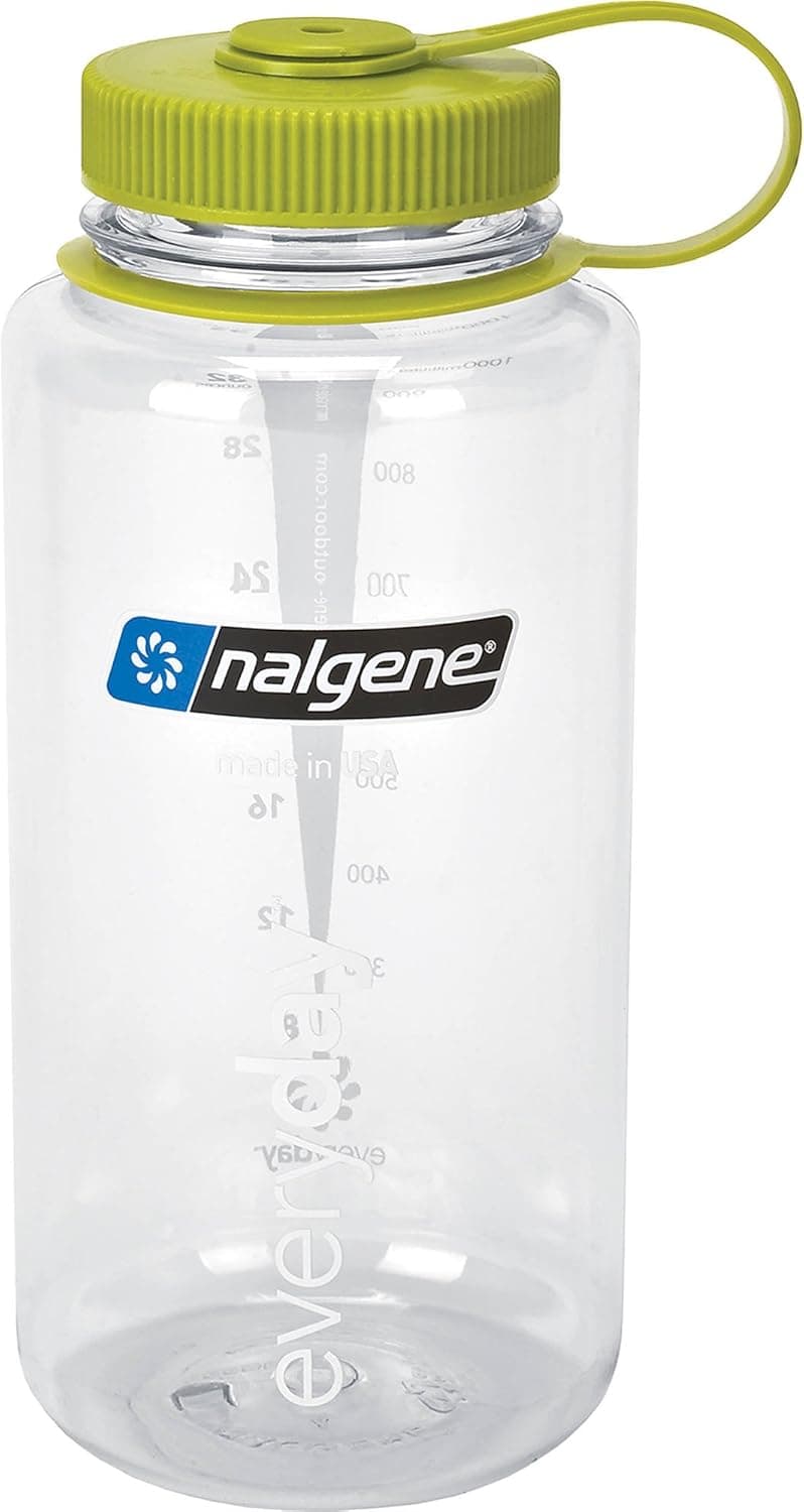 Nalgene Tritan Wide Mouth BPA-Free Water Bottle, 32 Oz, Clear w Green