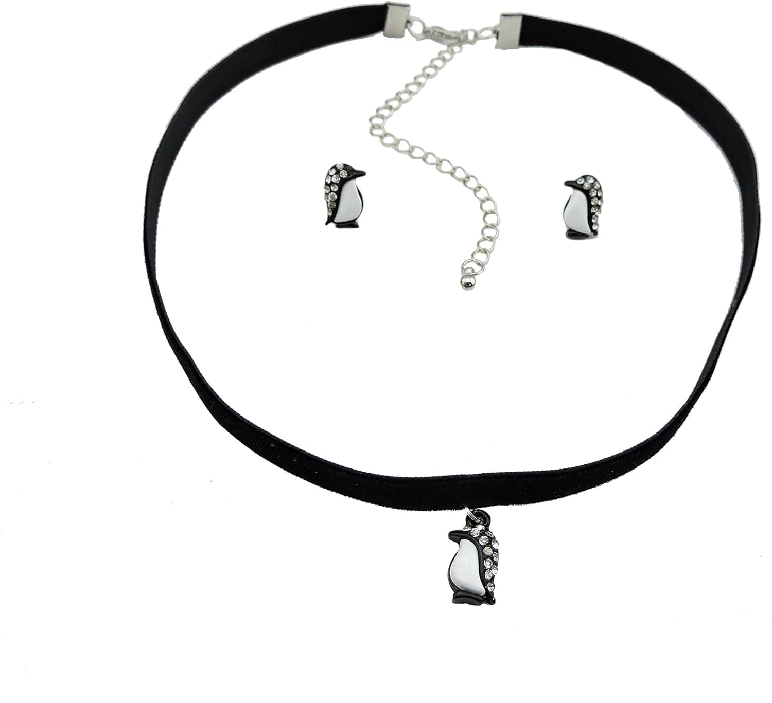 Bocar 1Set Velvet Gothic Clavicle Chain Choker Penguin Pendant Necklace Earrings with Gift Box (NK-10202)