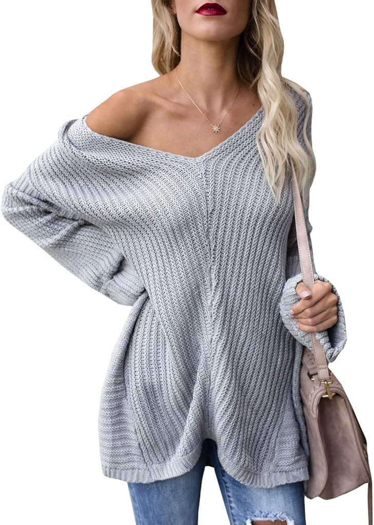 Womens Oversized Sweater Tunic Off the Shoulder Knit Jumper Long Sleeve Pullover Blouse Tops