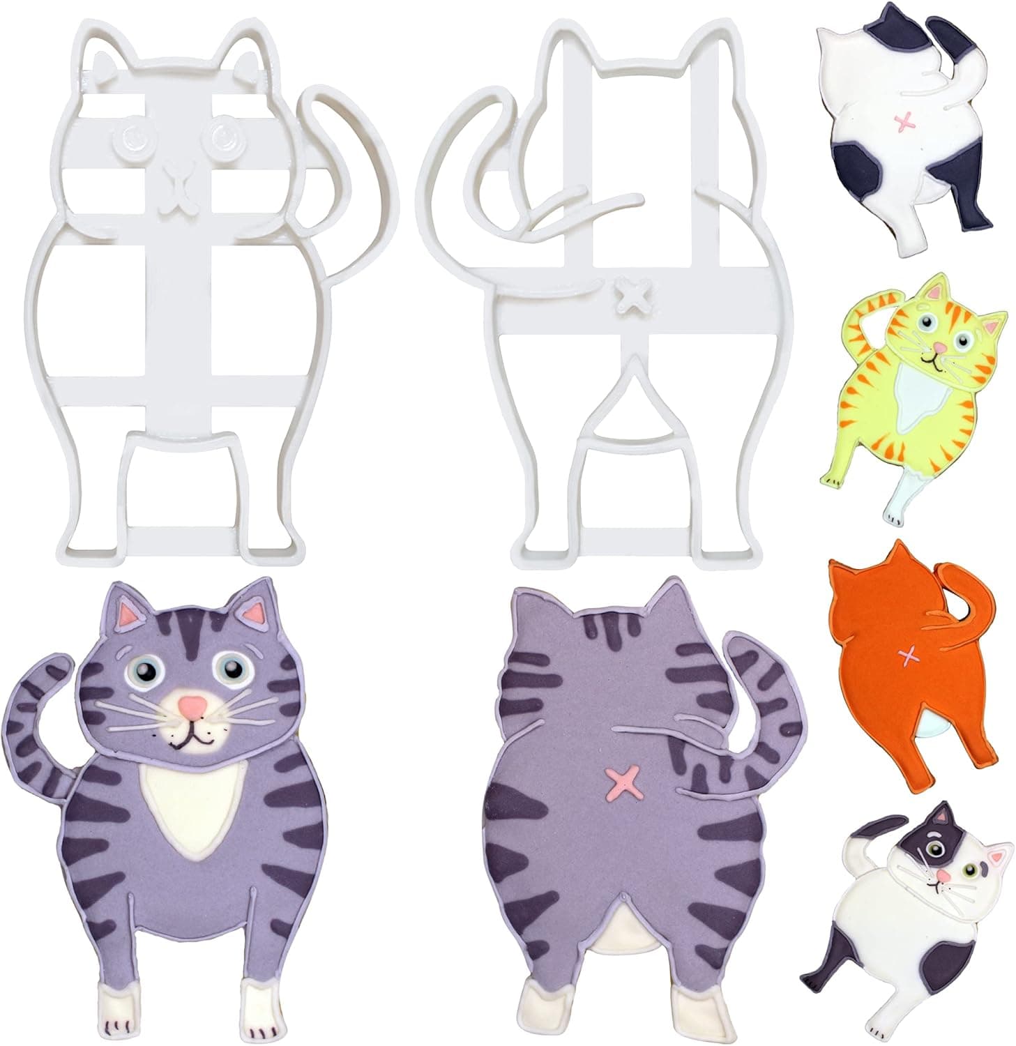 PoozyCatz - Chonky Kitty Cookie Cutter Set - 2 Pieces - Large 4" Size - Front and Back Cat Butt Cookie Cutters - Baking Supplies - Fondant - Candy - Sandwich Maker