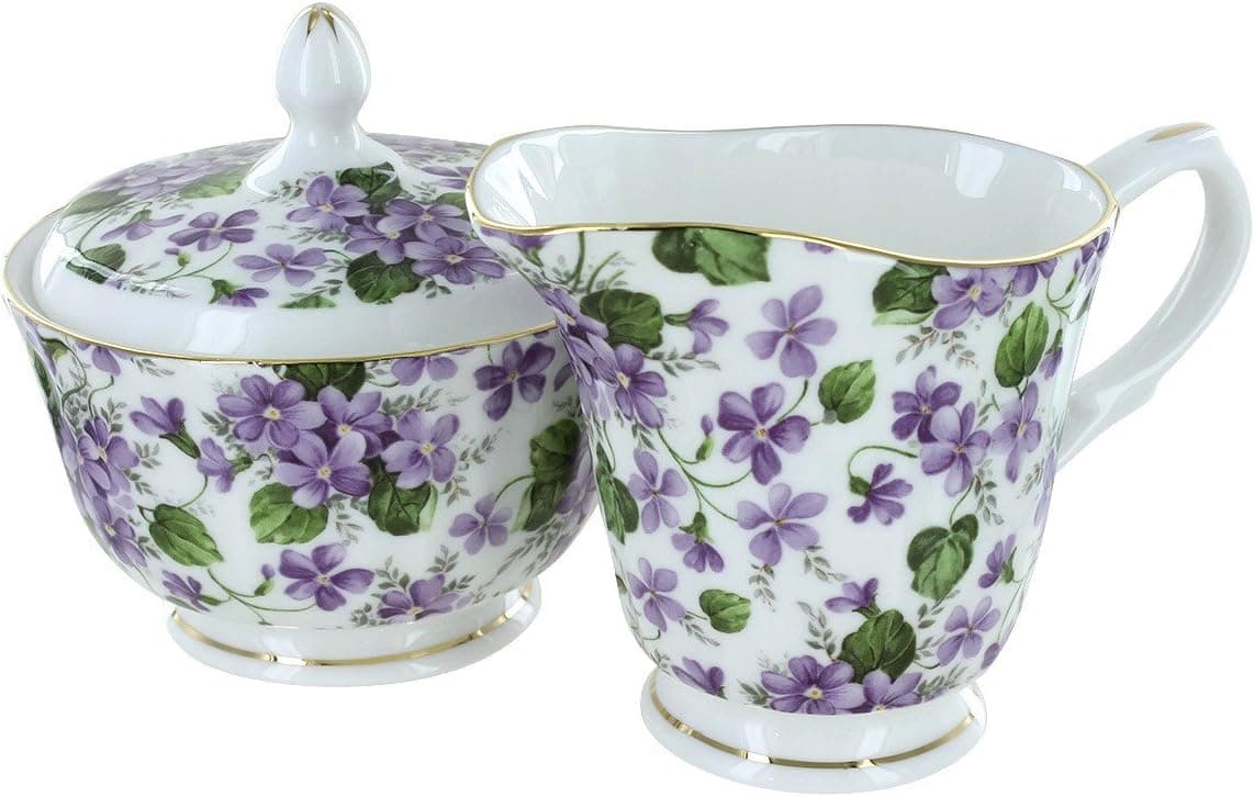 Gracie's Violets Bone China - Sugar and Creamer Set