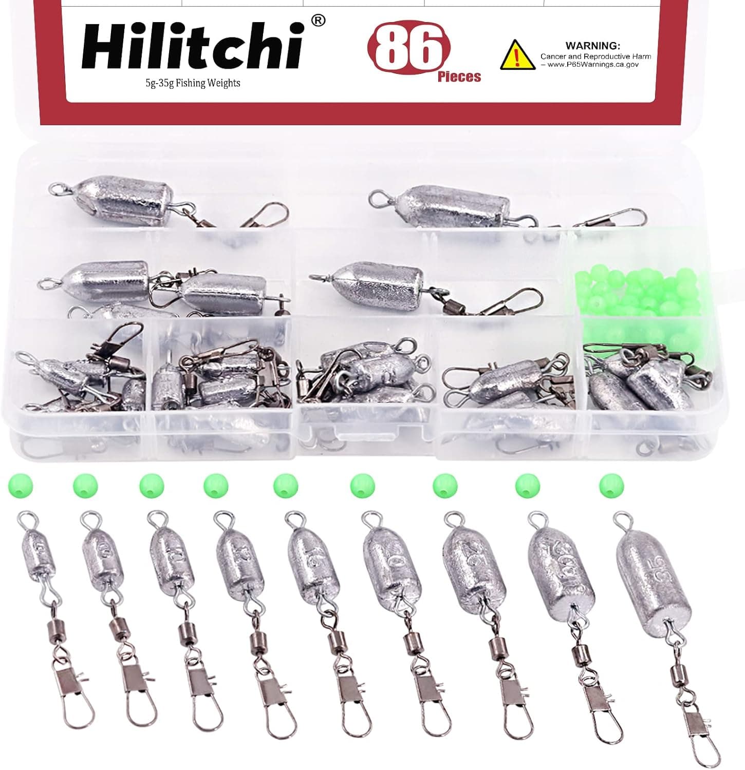 Hilitchi Fishing Weights with Interlock Snap Connector (20g-15PCS)