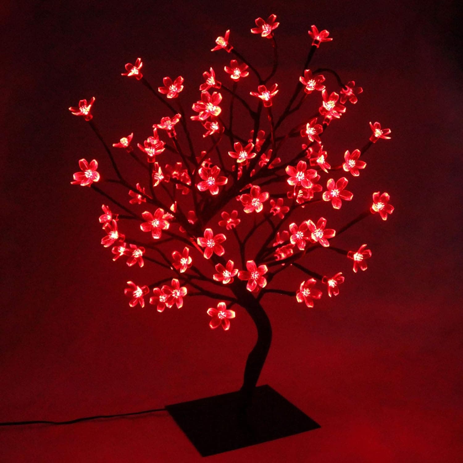 PMS 17inch 72 LEDs Cherry Blossom Tree Lights Desk Top Bonsai Tree Lamp with Low Voltage Transformer, Ideal for Christmas Wedding Party Bedroom Home Decoration (Red)