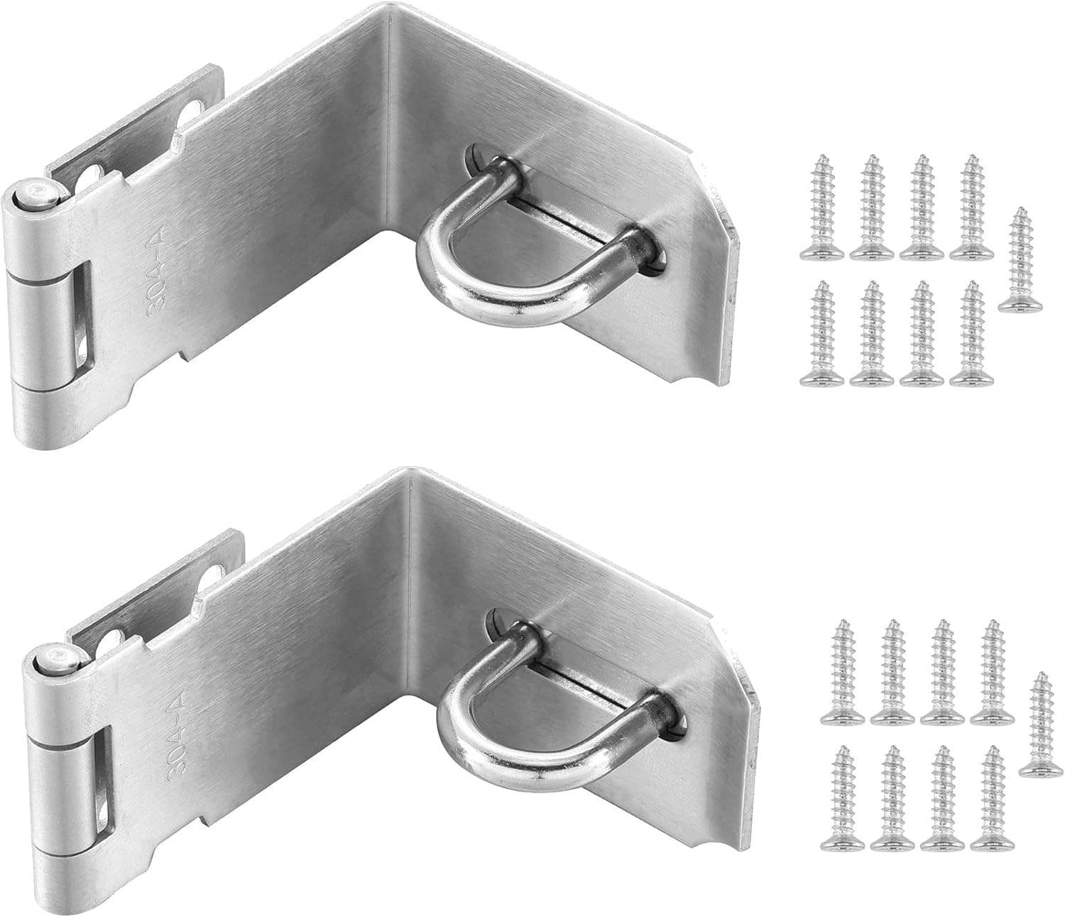 Tidorlou 2 Pack 90 Degree Padlock Hasp,Padlock Door Clasp Lock Hasp Latch, Stainless Steel Security Door Gate Locking Latch,Clasp Latch for Push/Sliding/Barn Door, 2mm Thick, Brushed (5 Inch, Silver)