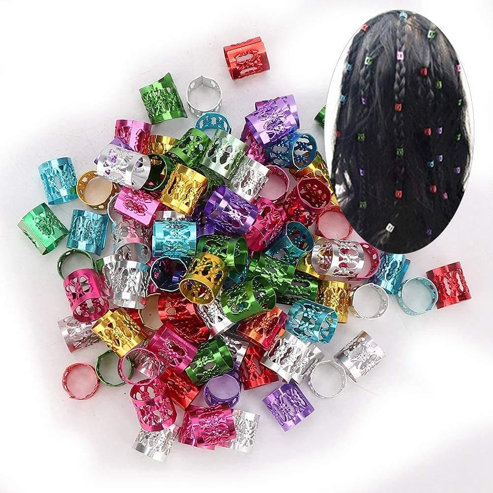 100pcs Hair Jewels for Braids, Adjustable Multi-Color Metal Hair Cuffs Braid Rings Dreadlock Accessories Hair Beads for Women Girls(Color)
